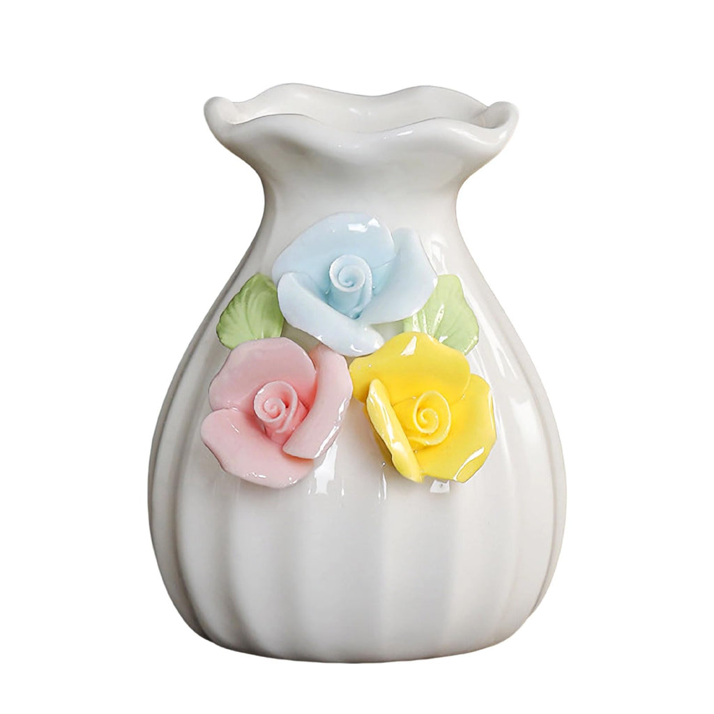 Handmade Ceramic Vase, 3D Hand Painted Flower Home Decor, Porcelain Relief Flowers, Living Room Dining Desk Statue Ornaments, 1 Piece