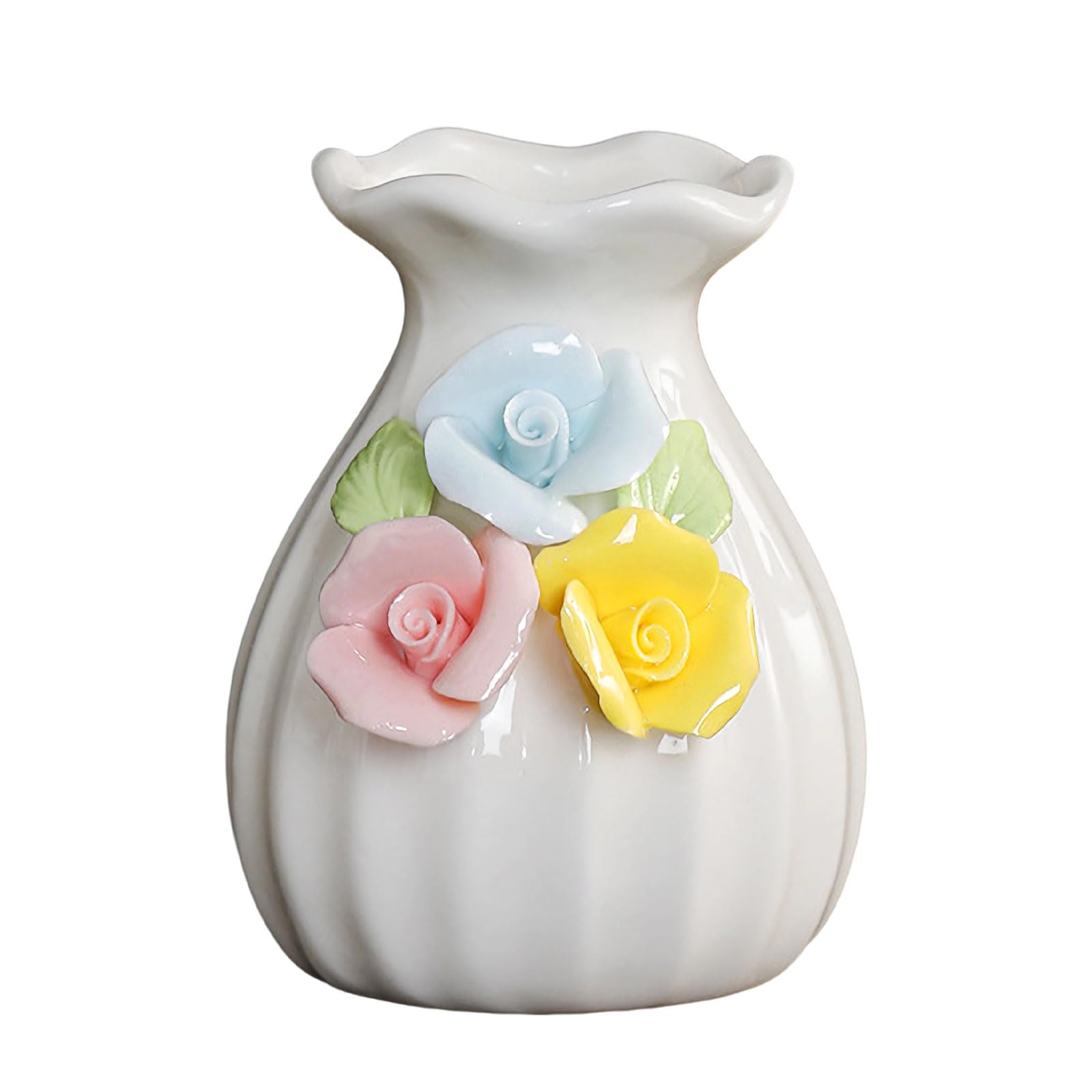 Handmade Ceramic Vase, 3D Hand Painted Flower Home Decor, Porcelain Relief Flowers, Living Room Dining Desk Statue Ornaments, 1 Piece