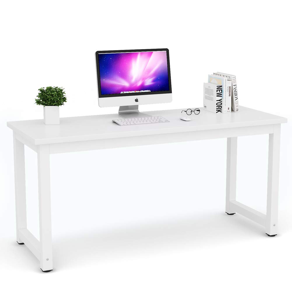 Tribesigns Modern Simple Computer Desk, 47 inch Office Desk Computer Table, Study Writing Study Desk for Home Office, White