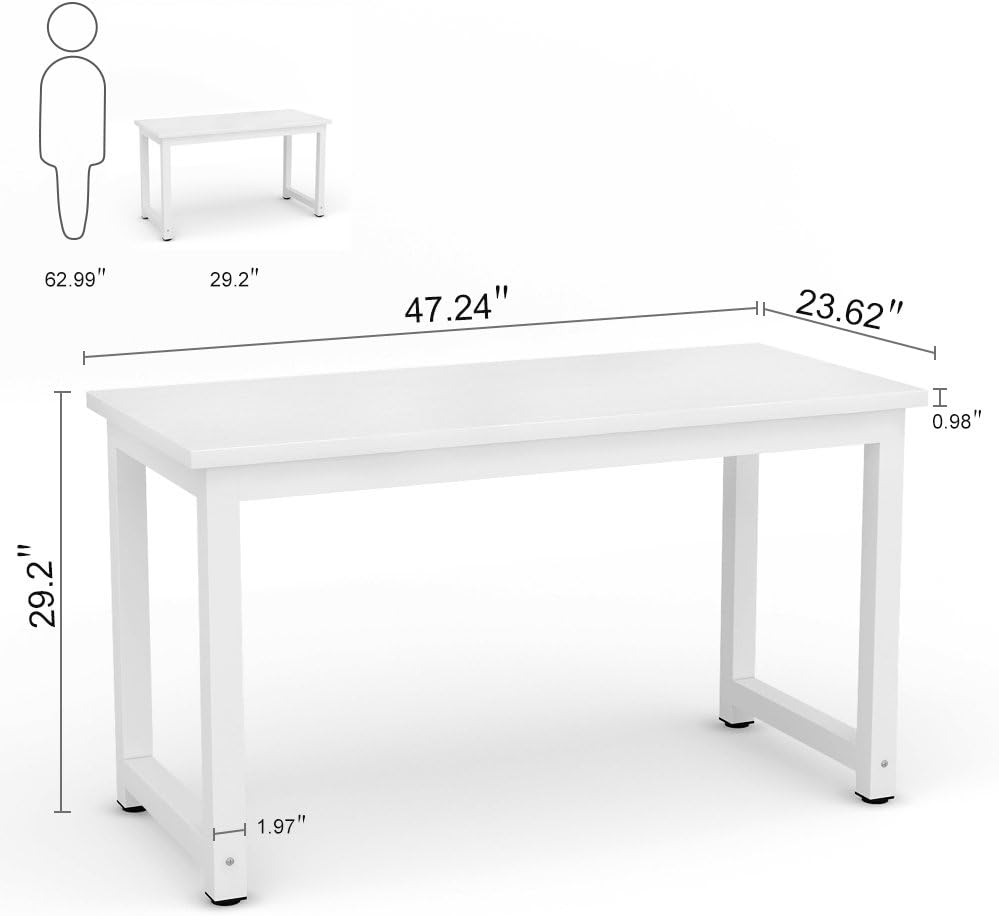 Tribesigns Modern Simple Computer Desk, 47 inch Office Desk Computer Table, Study Writing Study Desk for Home Office, White