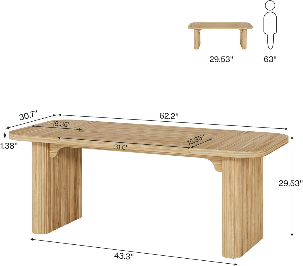 Tribesigns 62-Inch Modern Executive Desk, Wood Office Desk, Large Aesthetic Computer Desk with Double Pedestal, Workstation for Home Office (Natural Oak)