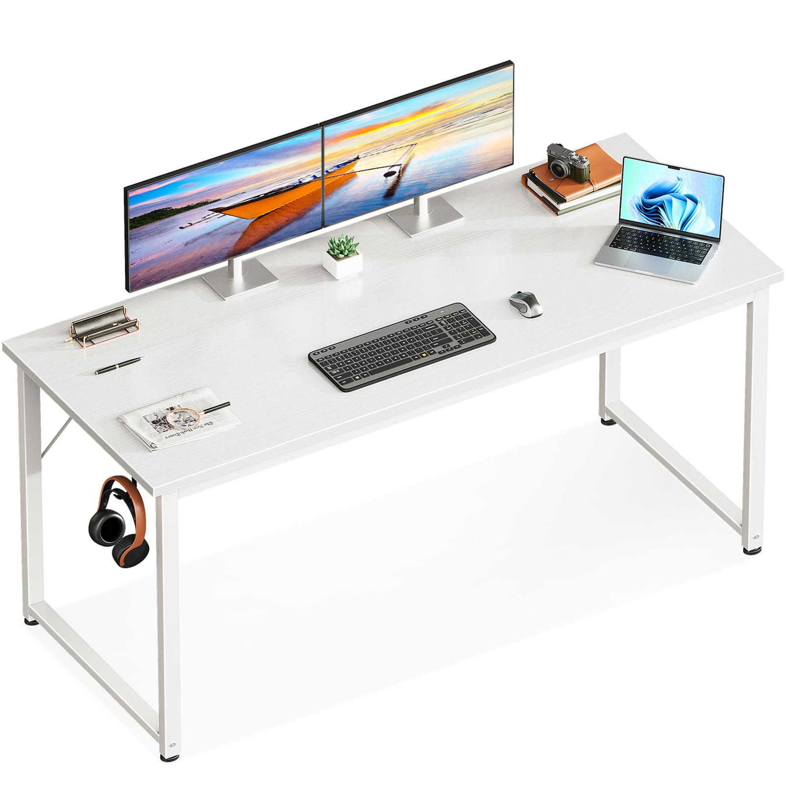 Casaottima 48 Inch Small Computer Desk for Home Office, Study Writing Table for Small Spaces, Simple Modern Desk with Headphone Hooks, Pure Black