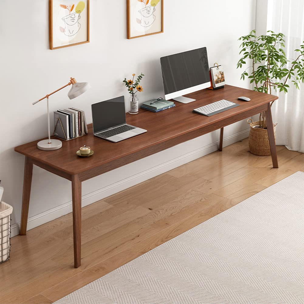 NELYE Mid-Century Long Desk Table - 63" Simple Modern Extra Long 2-Person Wood Computer Workstation for Home Office Work in Walnut, 63" W x 20" D