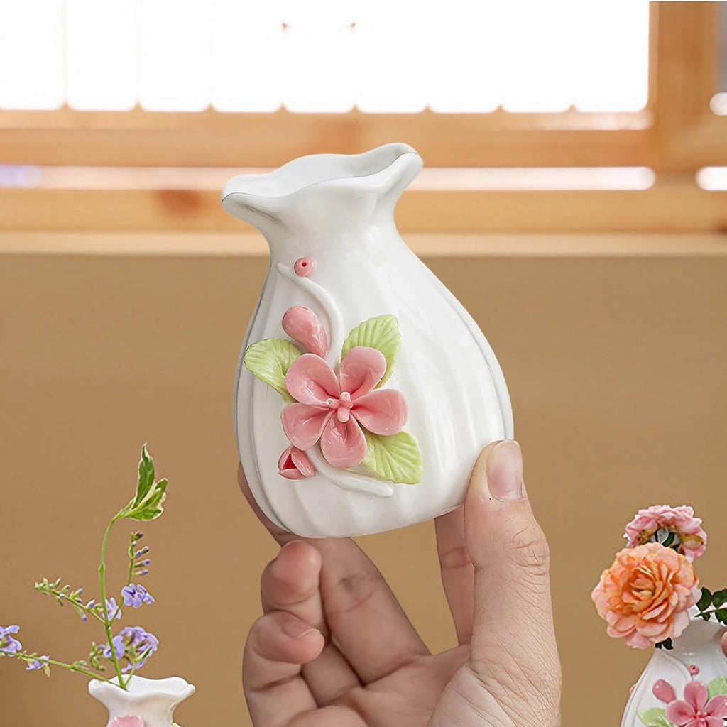 Handmade Ceramic Vase, 3D Hand Painted Flower Home Decor, Porcelain Relief Flowers, Living Room Dining Desk Statue Ornaments, 1 Piece