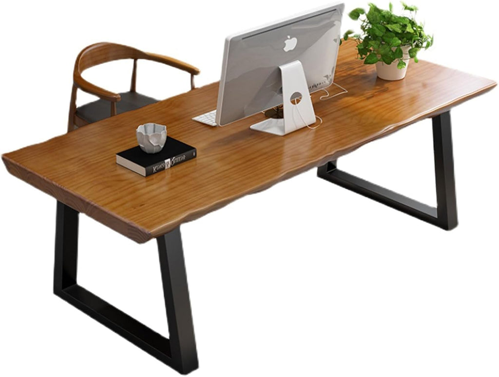 Modern Solid Wood Executive Desk – Spacious and Minimalist Home Office Workstation Perfect for Writing and Professional Use (Light Brown, 47in)