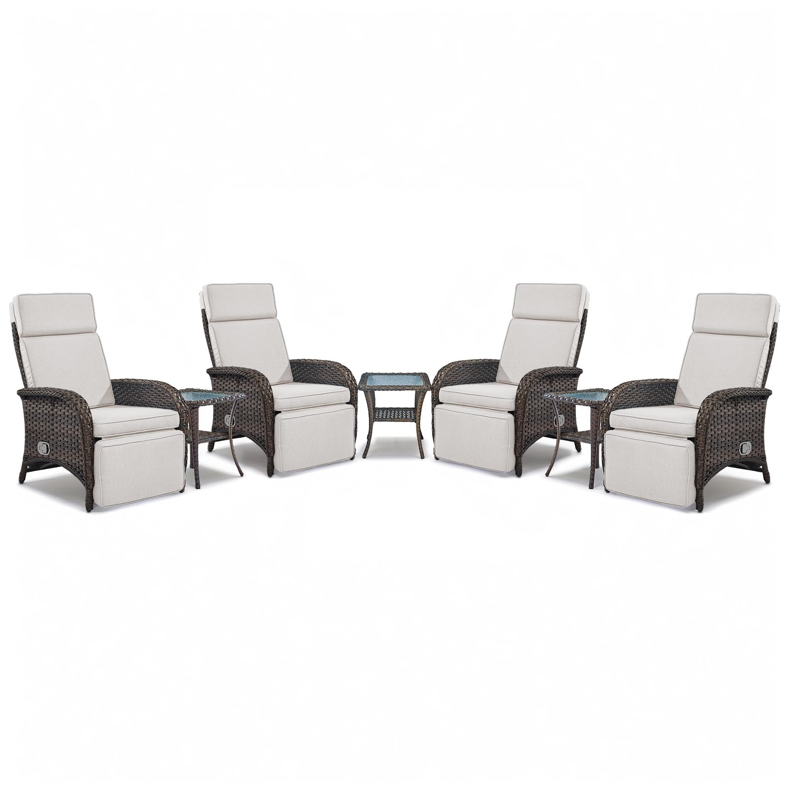 Belord Versatile Outdoor Recliner Chair - 2 Piece Reclining Patio Chair with Adjustable Backrest and Footrest, All-Weather Wicker Chaise Lounge Chair Outdoor for Pool Deck Brown
