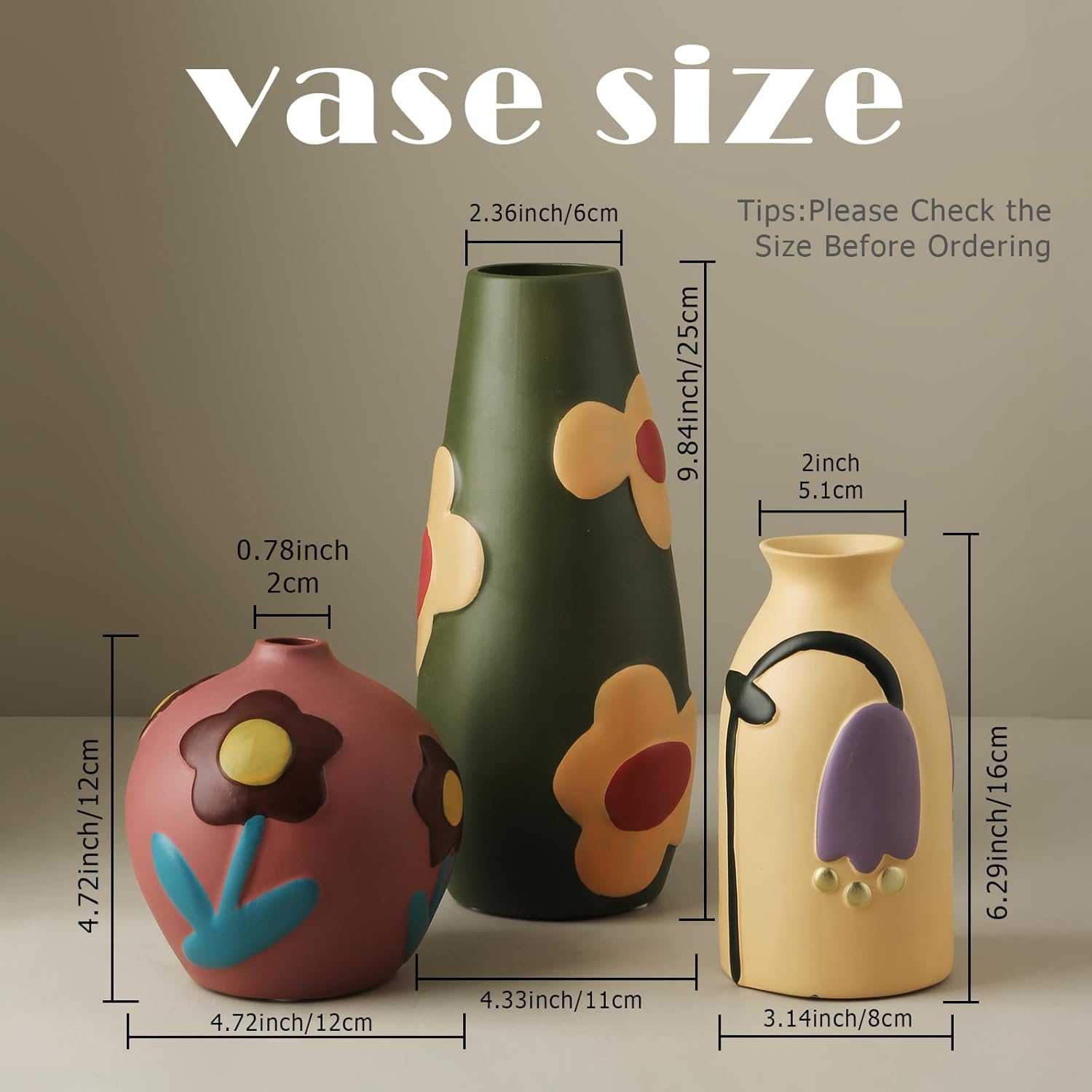 Vintage Ceramic Vase, Minimalist Texture Stone Patterned White Flower Vase, Decorative Vase for Living Room Shelf Farmhouse Dining Table Centerpiece Decor (Colorful Rustic-3 Pack)