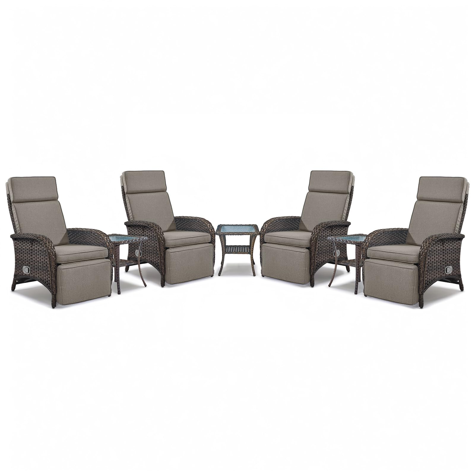 Belord Versatile Outdoor Recliner Chair - 2 Piece Reclining Patio Chair with Adjustable Backrest and Footrest, All-Weather Wicker Chaise Lounge Chair Outdoor for Pool Deck Brown