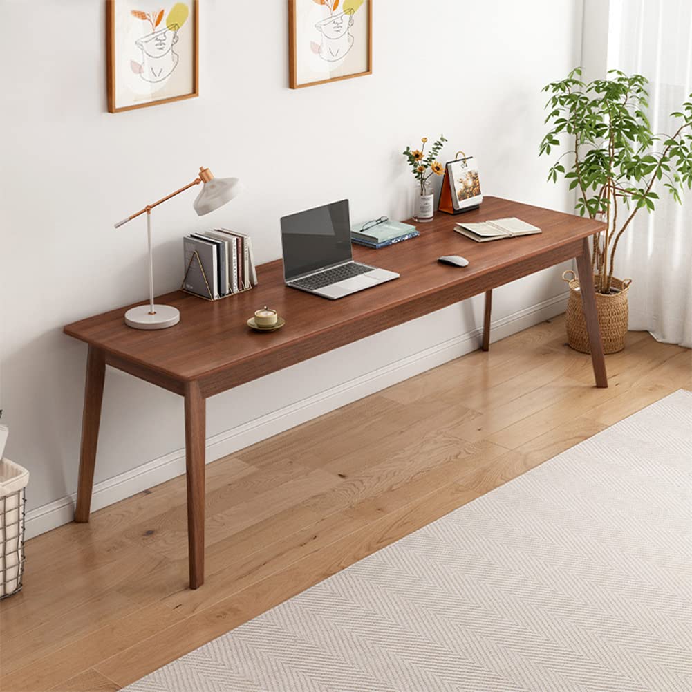 NELYE Mid-Century Long Desk Table - 63" Simple Modern Extra Long 2-Person Wood Computer Workstation for Home Office Work in Walnut, 63" W x 20" D