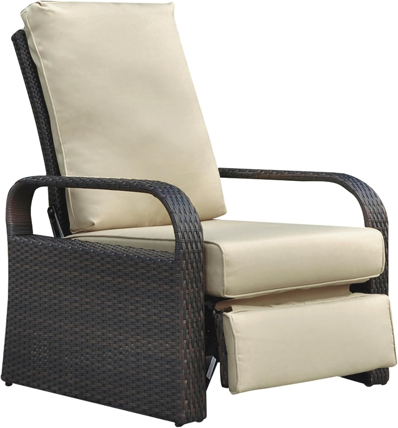 Outdoor Recliner Chair: Manual Adjustable Wicker Lounge Chair with Thick Cushion - All Weather Aluminum Frame for Patio & Backyard Relaxation | 350lb Capacity for Adults