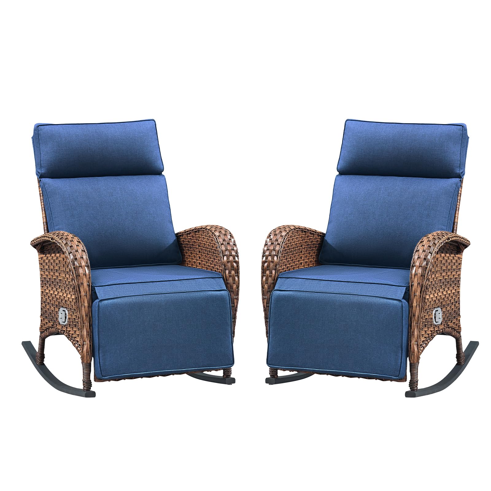 Belord Zero Gravity Patio Swivel Rocking Recliner Chair - Wicker Outdoor Lounge Chair with Adjustable Backrest & Footrest, All Weather Reclining Rocker Chairs with Thick Cushion for Pool Deck Blue