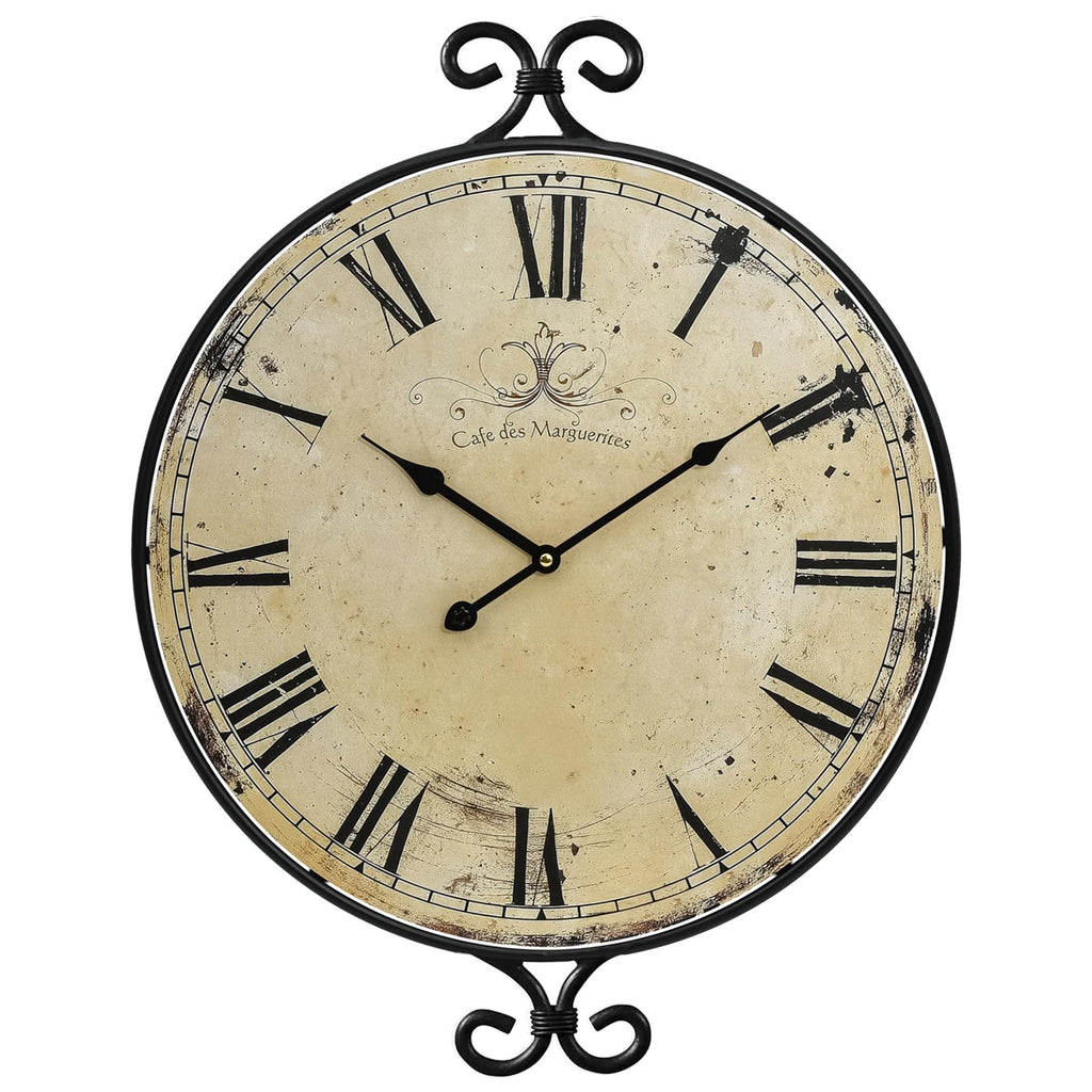 Farmhouse Wall Clock, 17H×13.4D Inch, Wrought Iron Frame with Warm Gray Finish, Vintage Wall Clock Silent Battery Operated Wall Clocks for Home Living Room Kitchen Bedroom