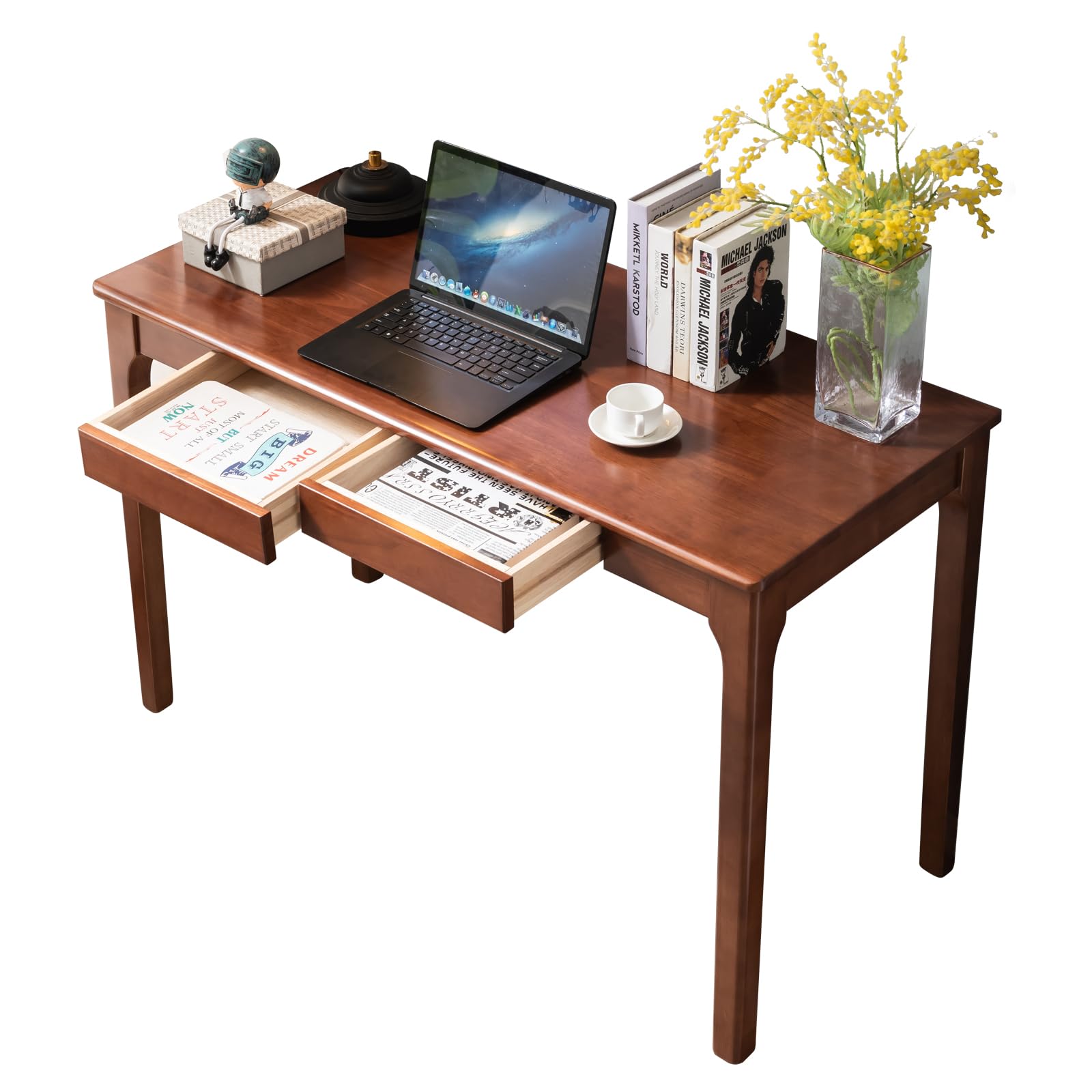 Solid Wood Desk with Drawers, Small Computer Desk for Small Spaces, Gaming Study Home Office Desks for Work, Student PC Desk for Bedroom, Escritorios para Cuartos (Wood Color, 39inch)