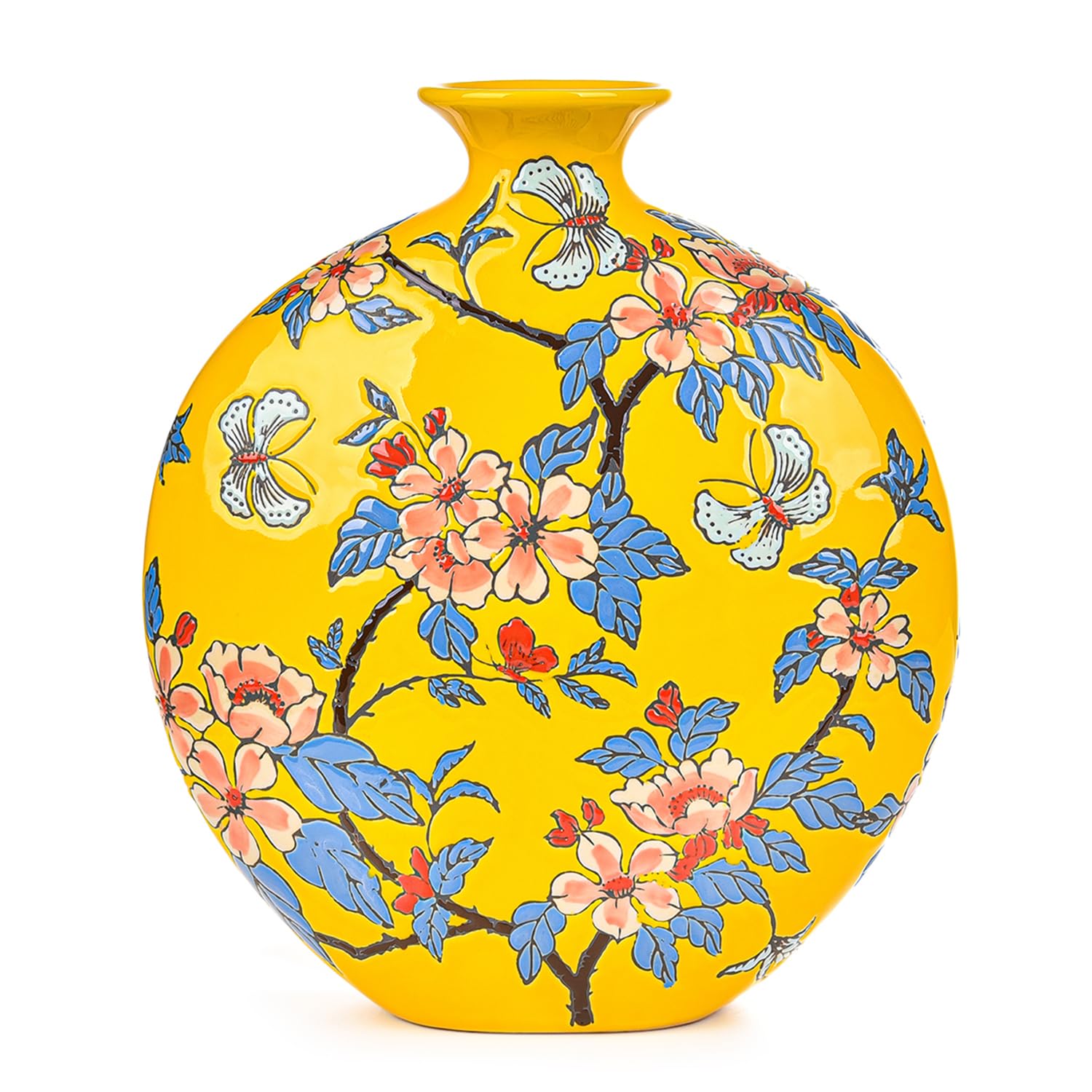 Sungmor High-Class Enamel Painted Porcelain Vase, Traditional Hand-Carved Overglaze Color Ceramic Vase for Fresh Flowers Dried Plants Arrangement, Decorative Vase for Centerpieces, Shelf, Living Room