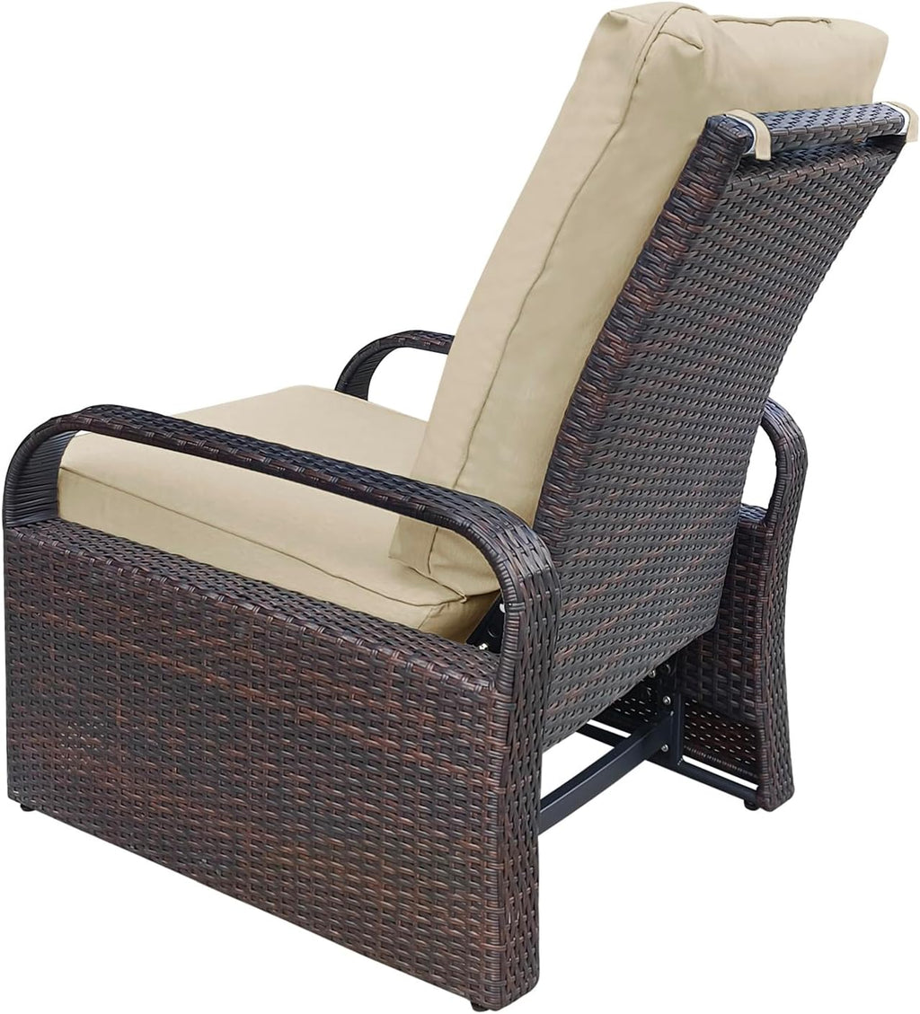 Outdoor Recliner Chair: Manual Adjustable Wicker Lounge Chair with Thick Cushion - All Weather Aluminum Frame for Patio & Backyard Relaxation | 350lb Capacity for Adults