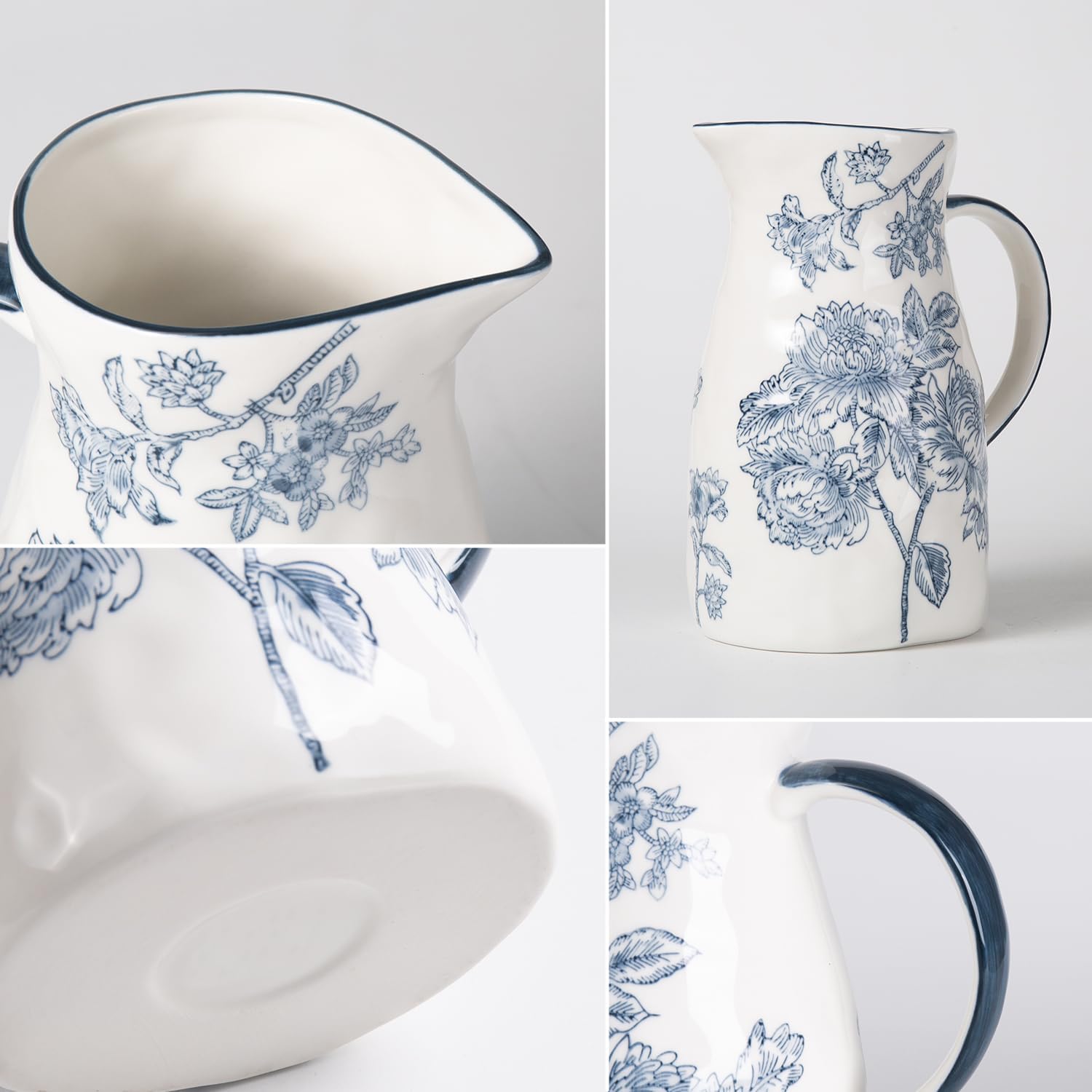 Ceramic Pitcher Vase, Blue and White Jug for Home Decor, Chinoiserie Vase Decor, Decorative Pitcher with Handle