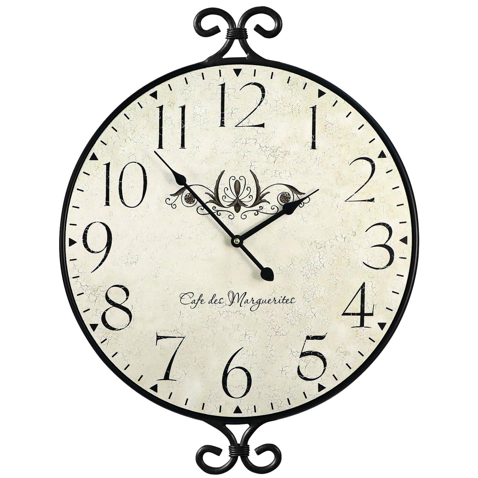 Farmhouse Wall Clock, 17H×13.4D Inch, Wrought Iron Frame with Warm Gray Finish, Vintage Wall Clock Silent Battery Operated Wall Clocks for Home Living Room Kitchen Bedroom