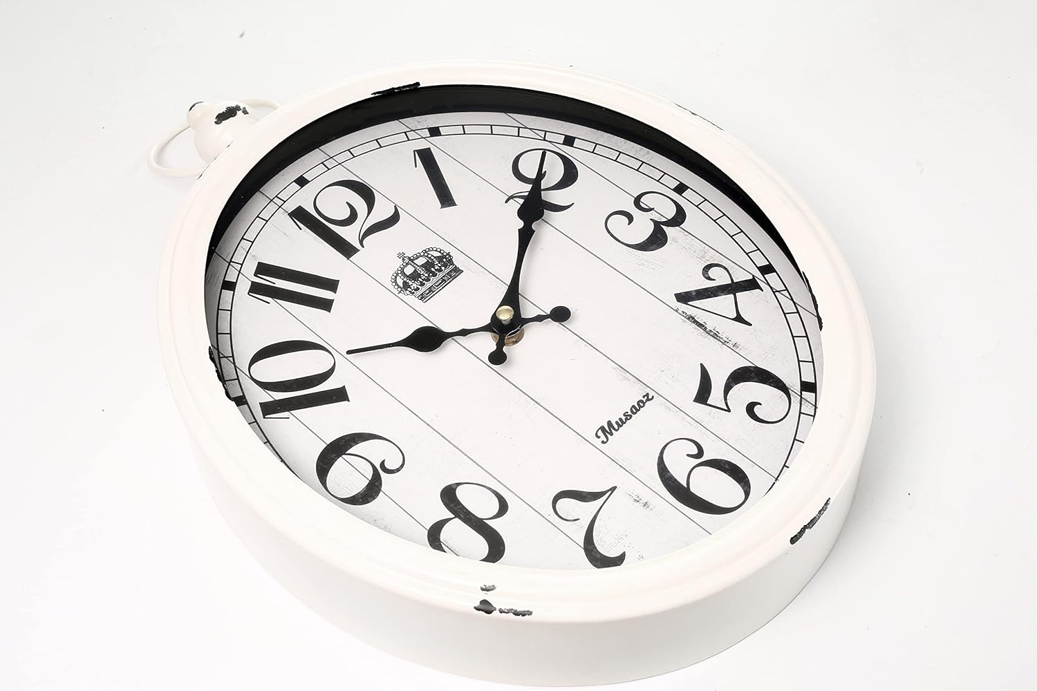 Oval Wall Clock Metal 16 inch Large Battery Operated Retro Wall Clock Old-Fashioned Antique Design Rustic Vintage Style Decor Wall Clock for Living Room Kitchen Farmhouse White