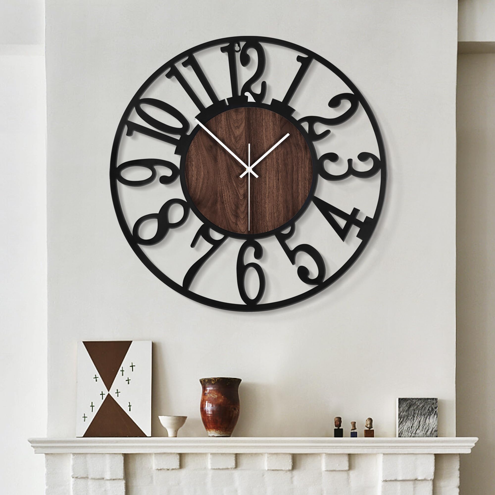 LEIKE Large Wall Clocks,Silent,Non Ticking,Battery Operated Small Vintage Round Modern Metal Wall Clock for Living Room, Bedroom,Kitchen,Farmhouse,Office Decor-13.5 Inch(Black-Arabic Number)