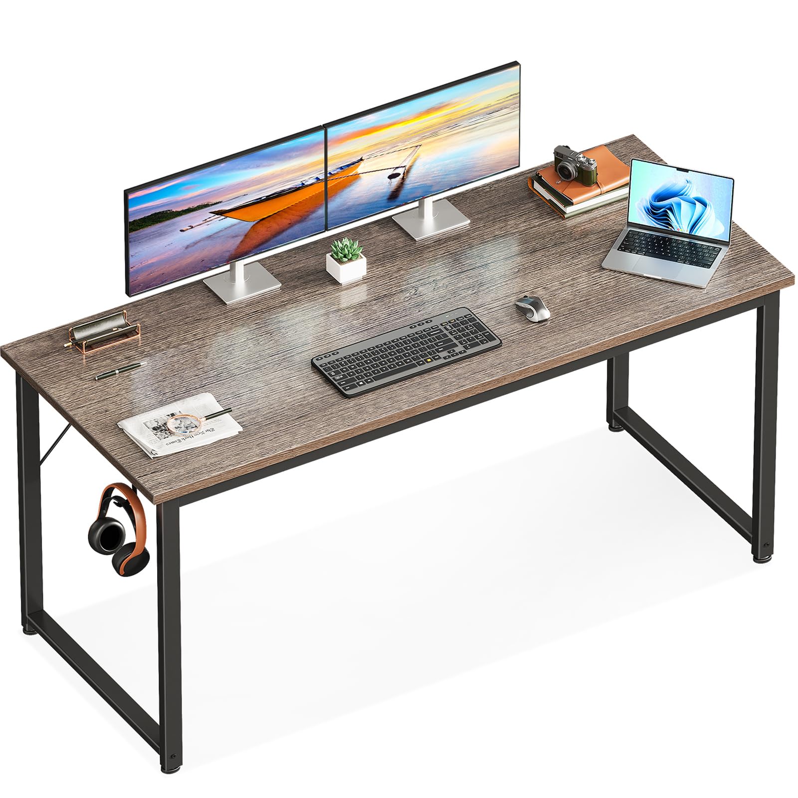 Casaottima 48 Inch Small Computer Desk for Home Office, Study Writing Table for Small Spaces, Simple Modern Desk with Headphone Hooks, Pure Black