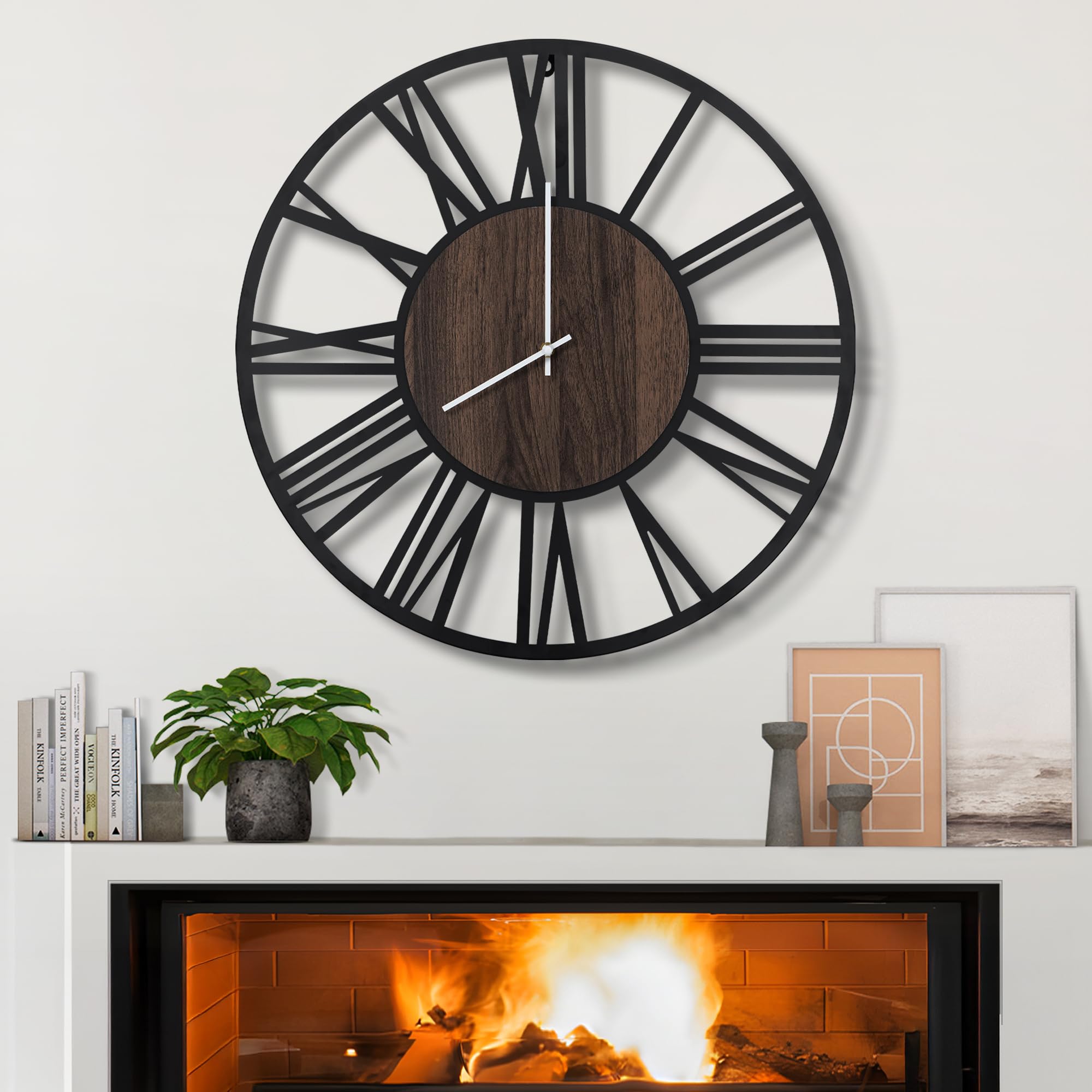 LEIKE Large Wall Clocks,Silent,Non Ticking,Battery Operated Small Vintage Round Modern Metal Wall Clock for Living Room, Bedroom,Kitchen,Farmhouse,Office Decor-13.5 Inch(Black-Arabic Number)