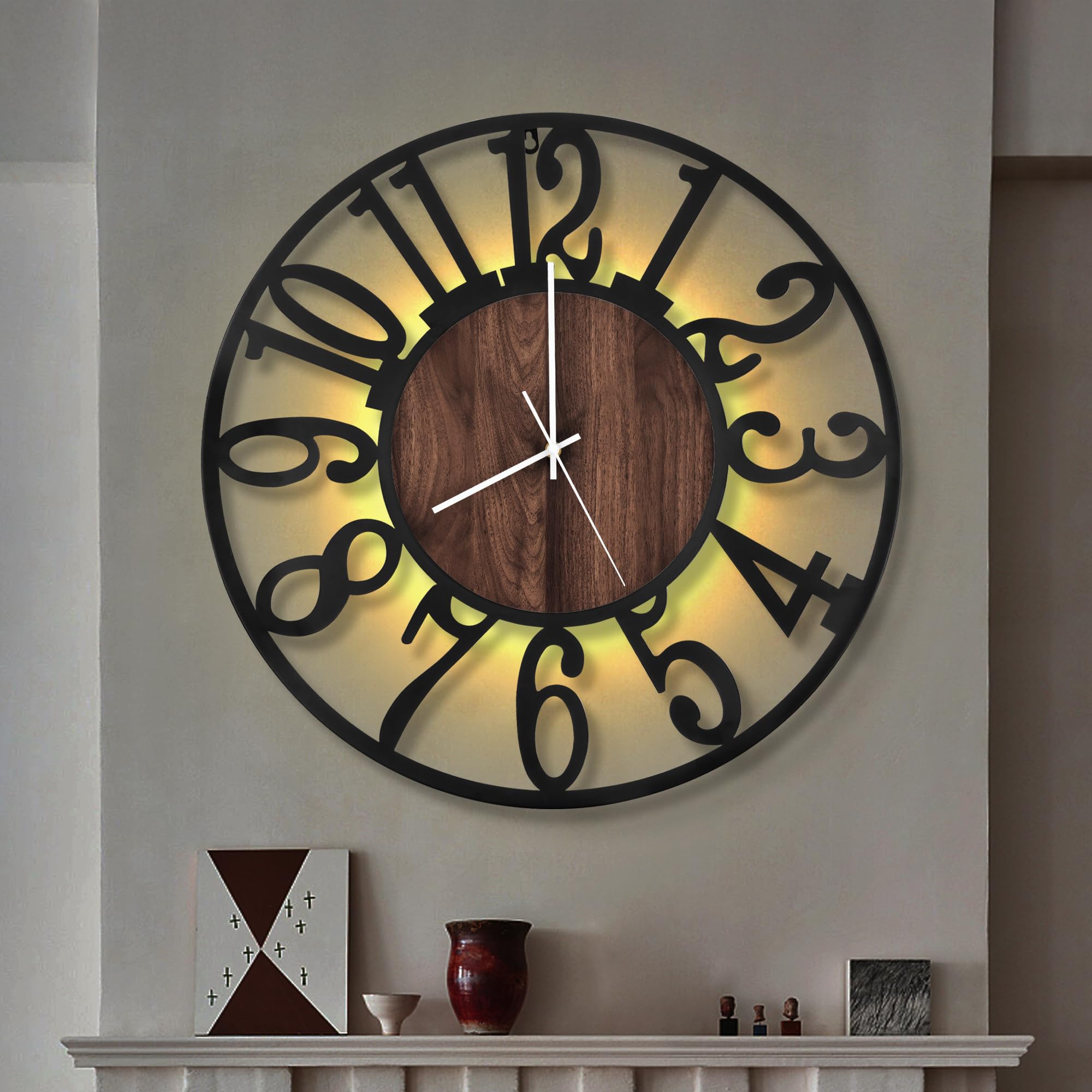 LEIKE Large Wall Clocks,Silent,Non Ticking,Battery Operated Small Vintage Round Modern Metal Wall Clock for Living Room, Bedroom,Kitchen,Farmhouse,Office Decor-13.5 Inch(Black-Arabic Number)