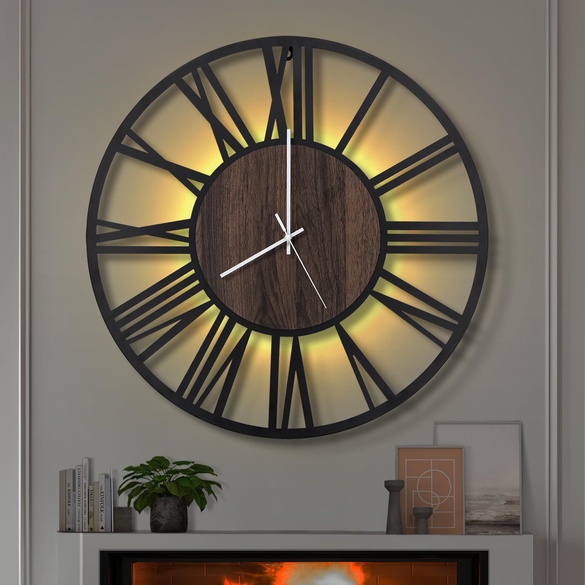 LEIKE Large Wall Clocks,Silent,Non Ticking,Battery Operated Small Vintage Round Modern Metal Wall Clock for Living Room, Bedroom,Kitchen,Farmhouse,Office Decor-13.5 Inch(Black-Arabic Number)