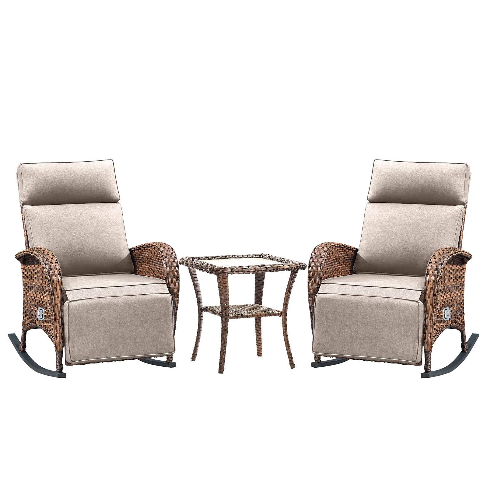 Belord Zero Gravity Patio Swivel Rocking Recliner Chair - Wicker Outdoor Lounge Chair with Adjustable Backrest & Footrest, All Weather Reclining Rocker Chairs with Thick Cushion for Pool Deck Blue