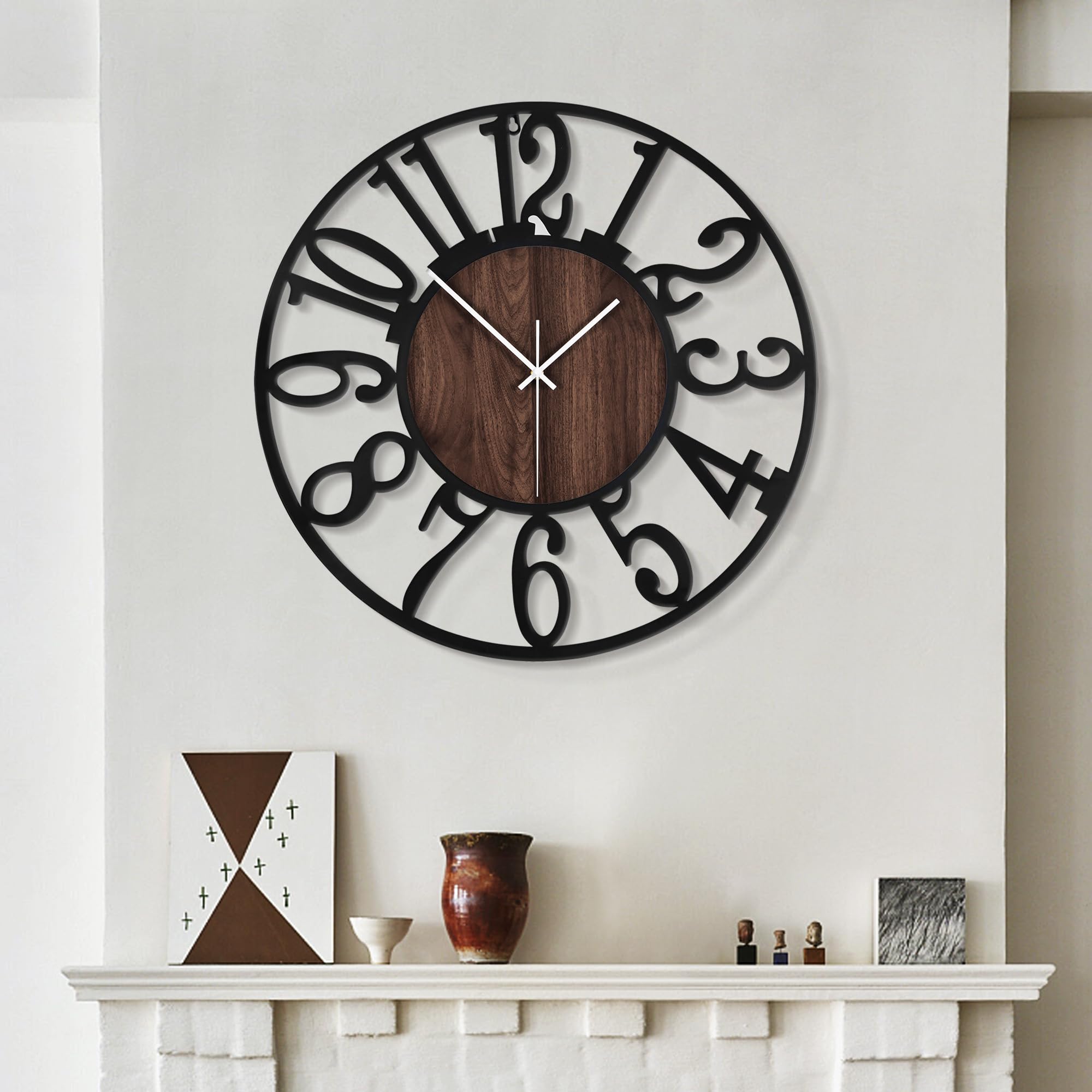 LEIKE Large Wall Clocks,Silent,Non Ticking,Battery Operated Small Vintage Round Modern Metal Wall Clock for Living Room, Bedroom,Kitchen,Farmhouse,Office Decor-13.5 Inch(Black-Arabic Number)