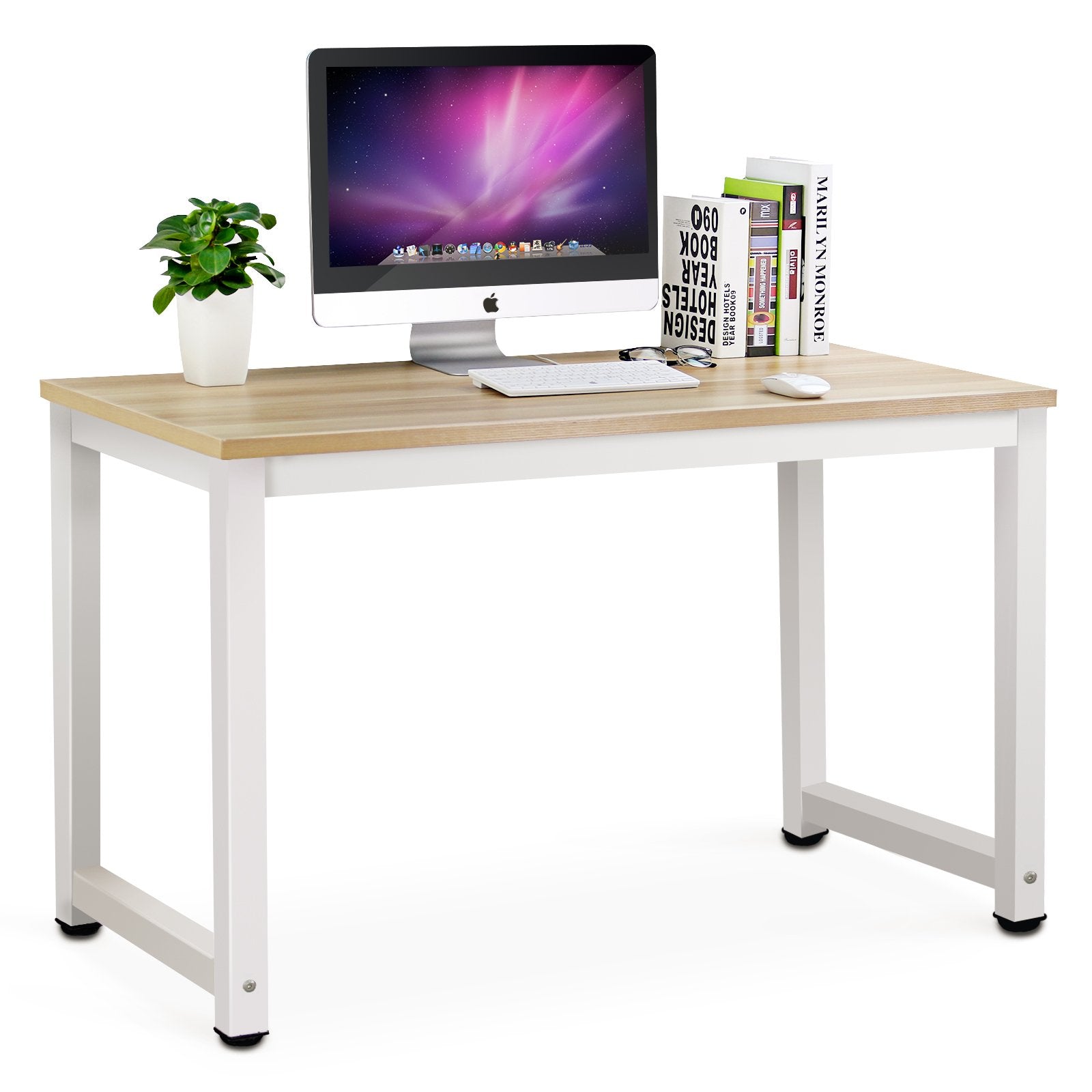 Tribesigns Modern Simple Computer Desk, 47 inch Office Desk Computer Table, Study Writing Study Desk for Home Office, White