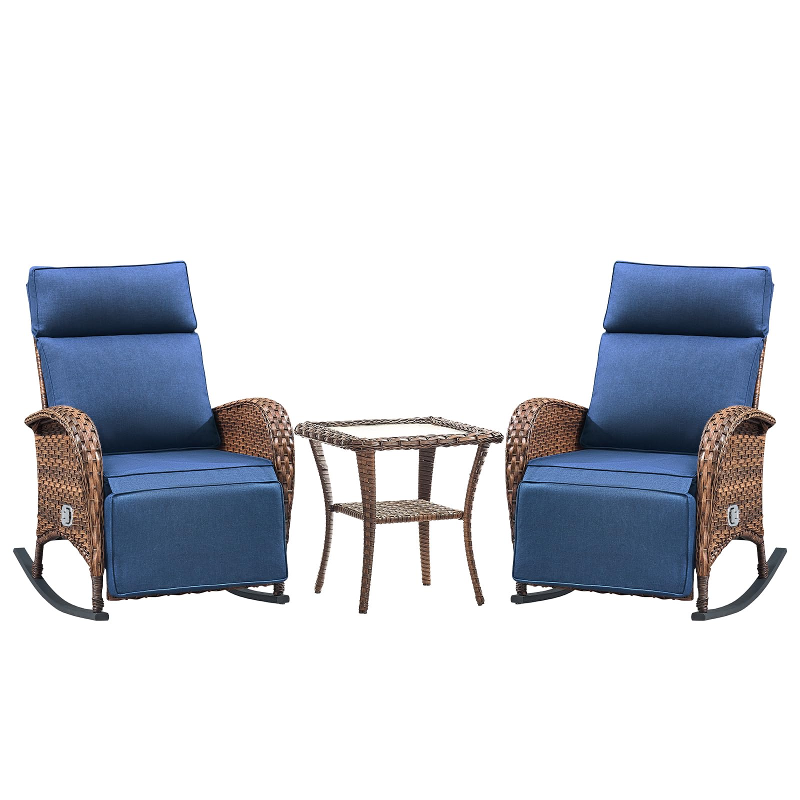 Belord Zero Gravity Patio Swivel Rocking Recliner Chair - Wicker Outdoor Lounge Chair with Adjustable Backrest & Footrest, All Weather Reclining Rocker Chairs with Thick Cushion for Pool Deck Blue
