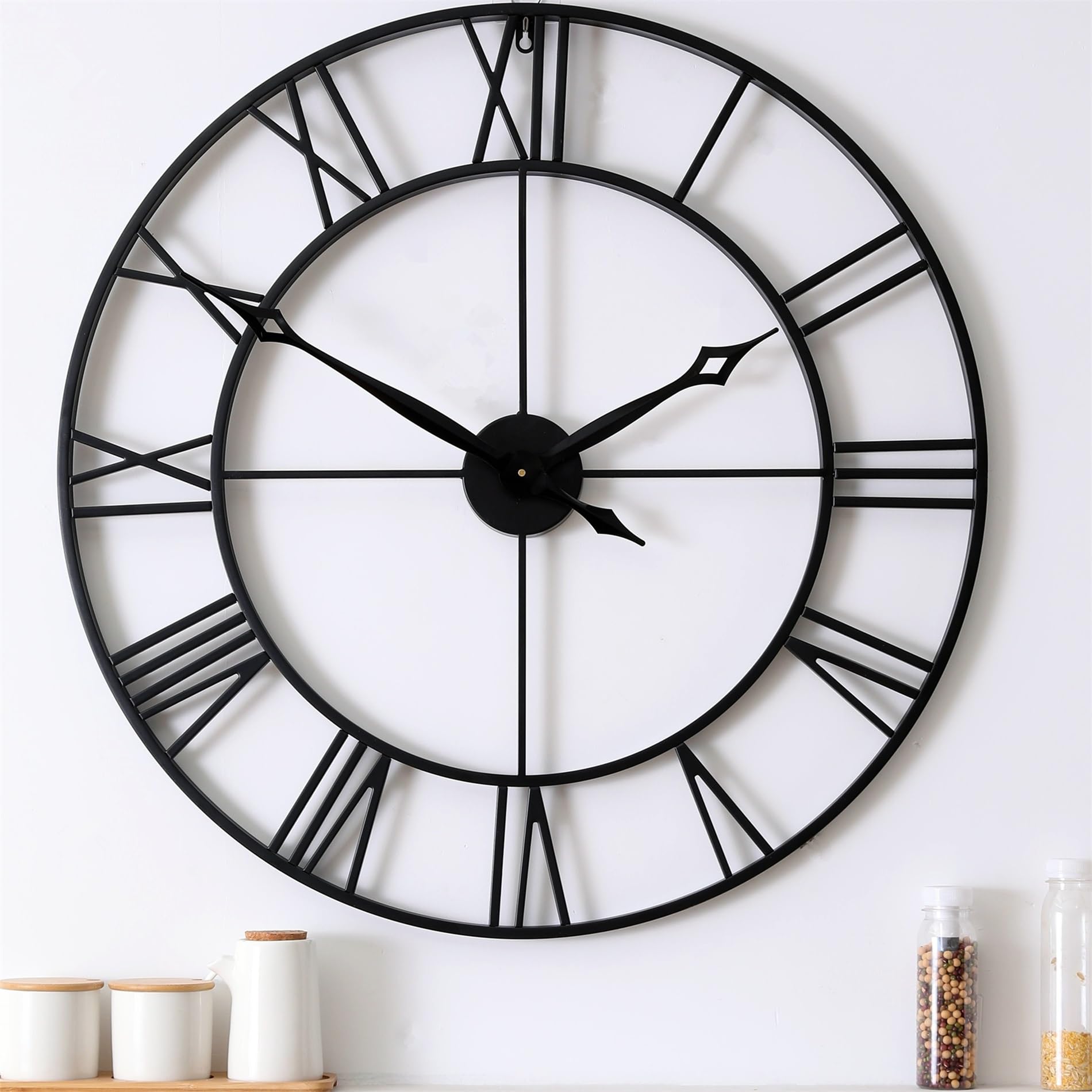 CLXEAST Silent 24 Inch Wall Clocks for Living Room Decor, Large Black Metal Roman Numeral Wall Clocks for Modern Farmhouse Home Decor,House Warming Gifts New Home