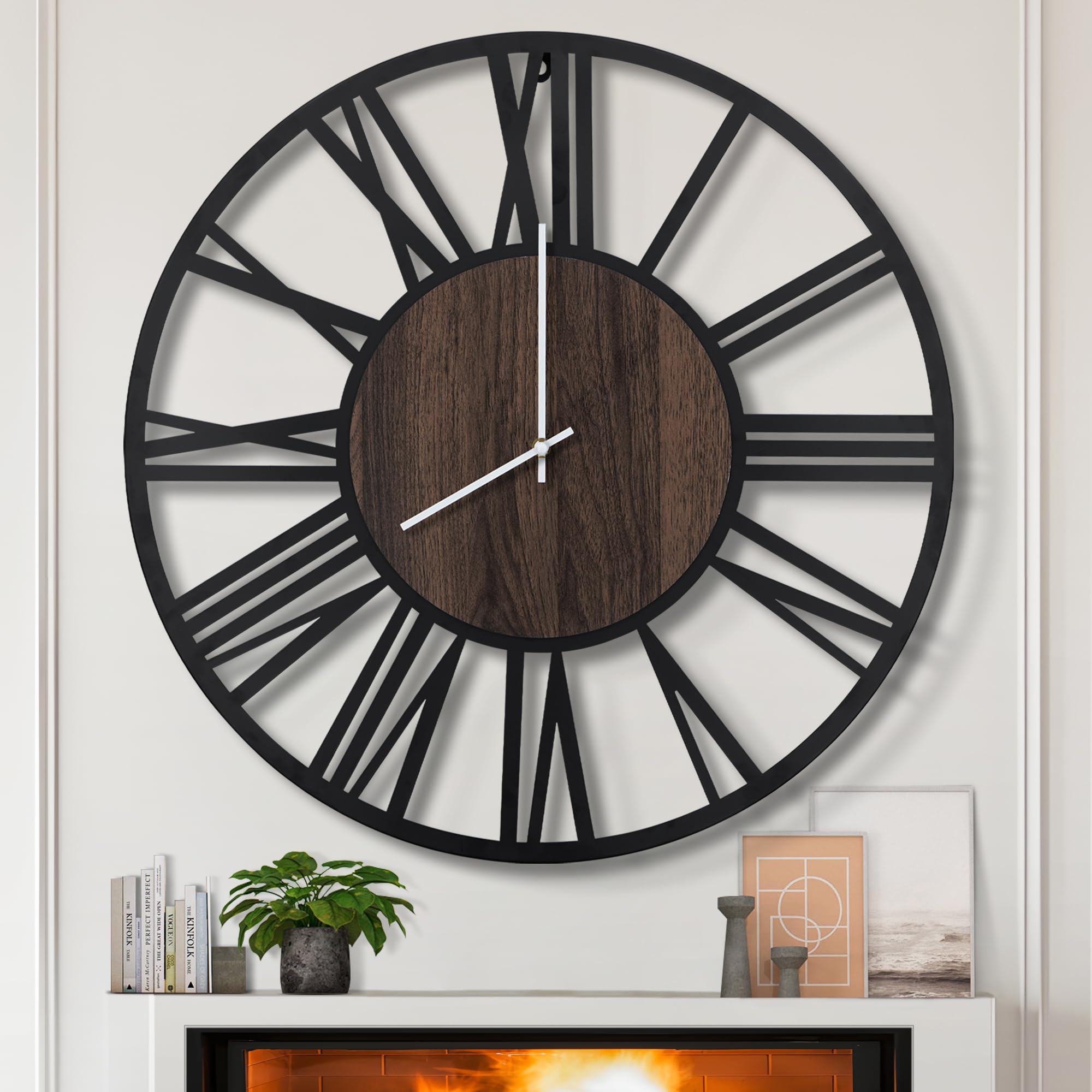 LEIKE Large Wall Clocks,Silent,Non Ticking,Battery Operated Small Vintage Round Modern Metal Wall Clock for Living Room, Bedroom,Kitchen,Farmhouse,Office Decor-13.5 Inch(Black-Arabic Number)