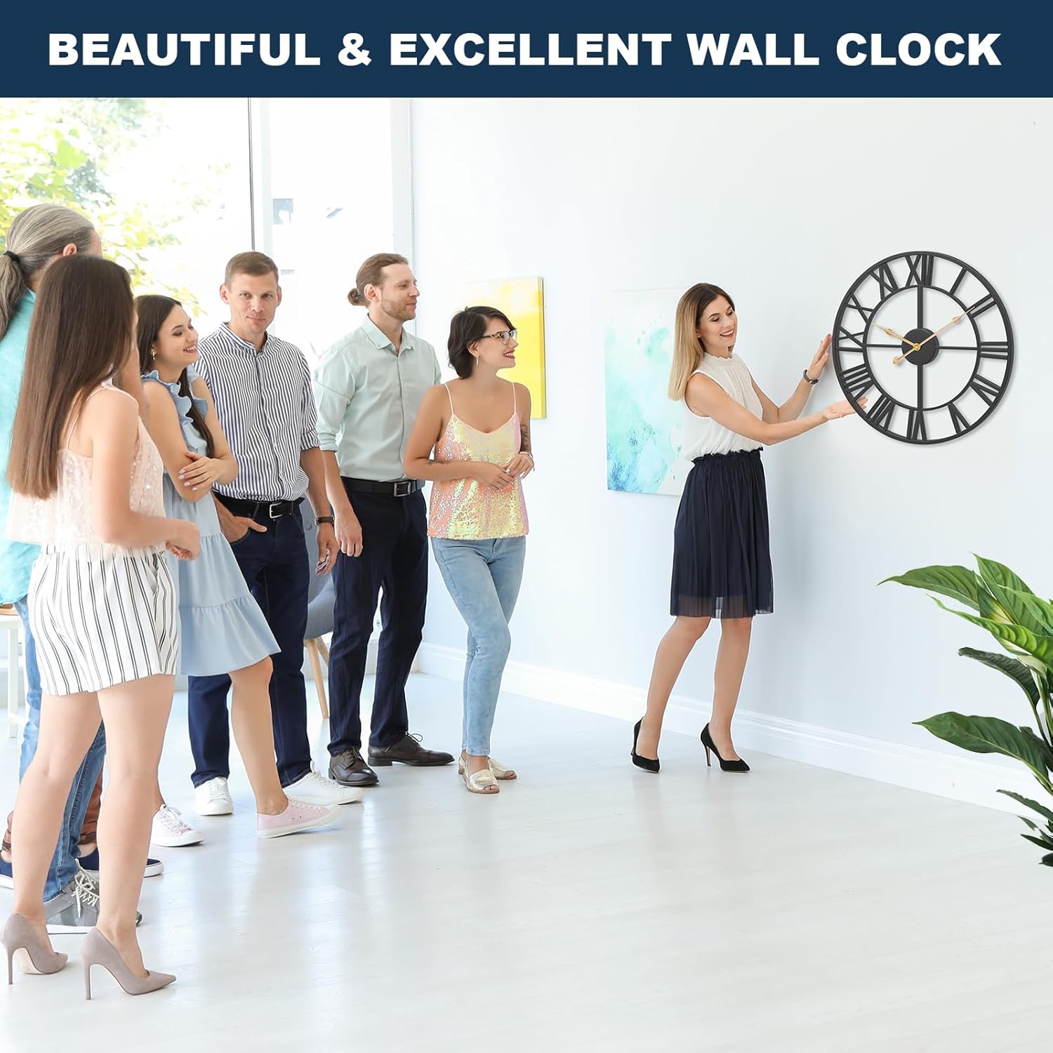 Pytha Sight 24 Inch Large Oversized Farmhouse Modern Decorative Wall Clock for Living Room,Silent Industrial Big Roman Numerals Vintage Metal Round Wall Clocks for Kitchen,Dining Room,Office