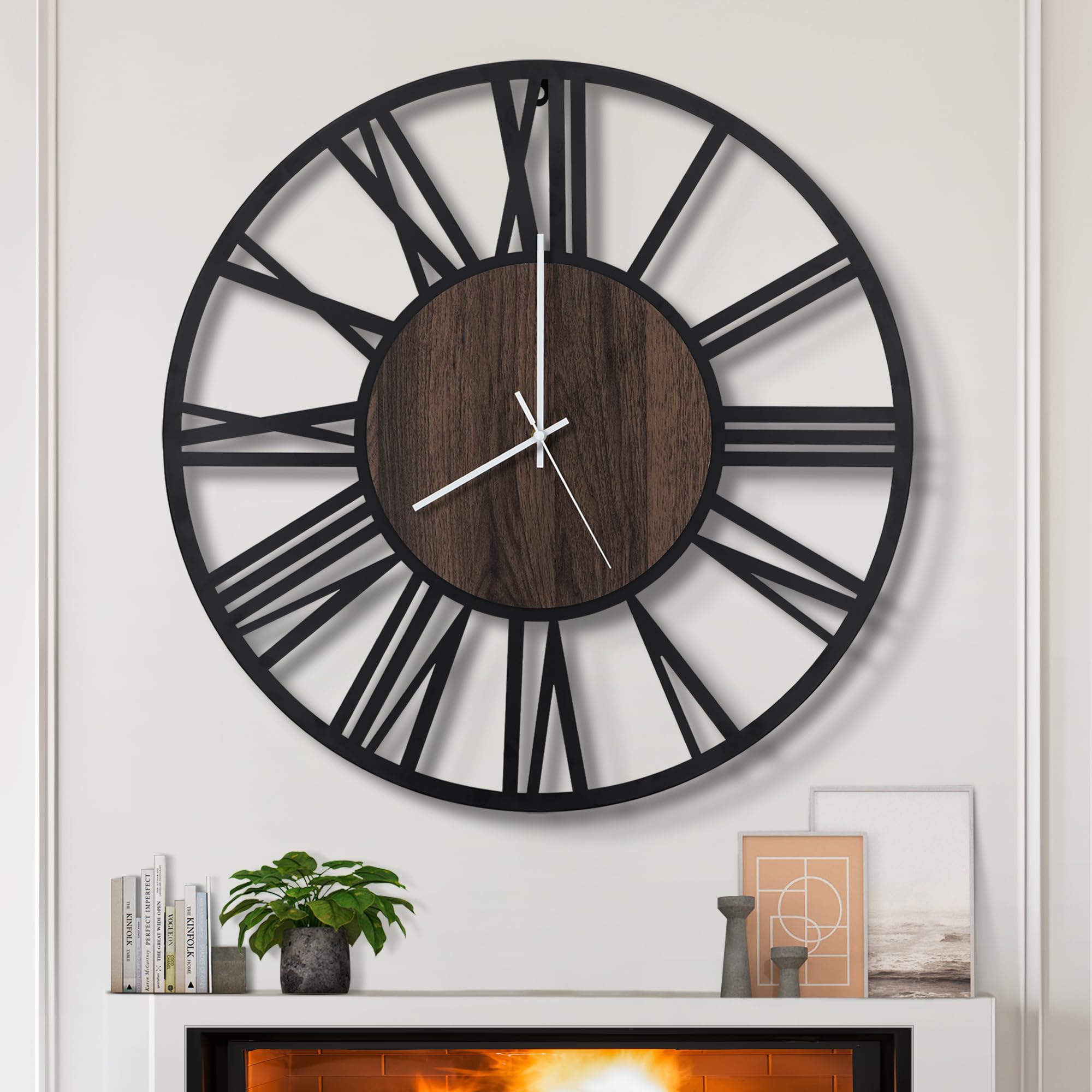LEIKE Large Wall Clocks,Silent,Non Ticking,Battery Operated Small Vintage Round Modern Metal Wall Clock for Living Room, Bedroom,Kitchen,Farmhouse,Office Decor-13.5 Inch(Black-Arabic Number)