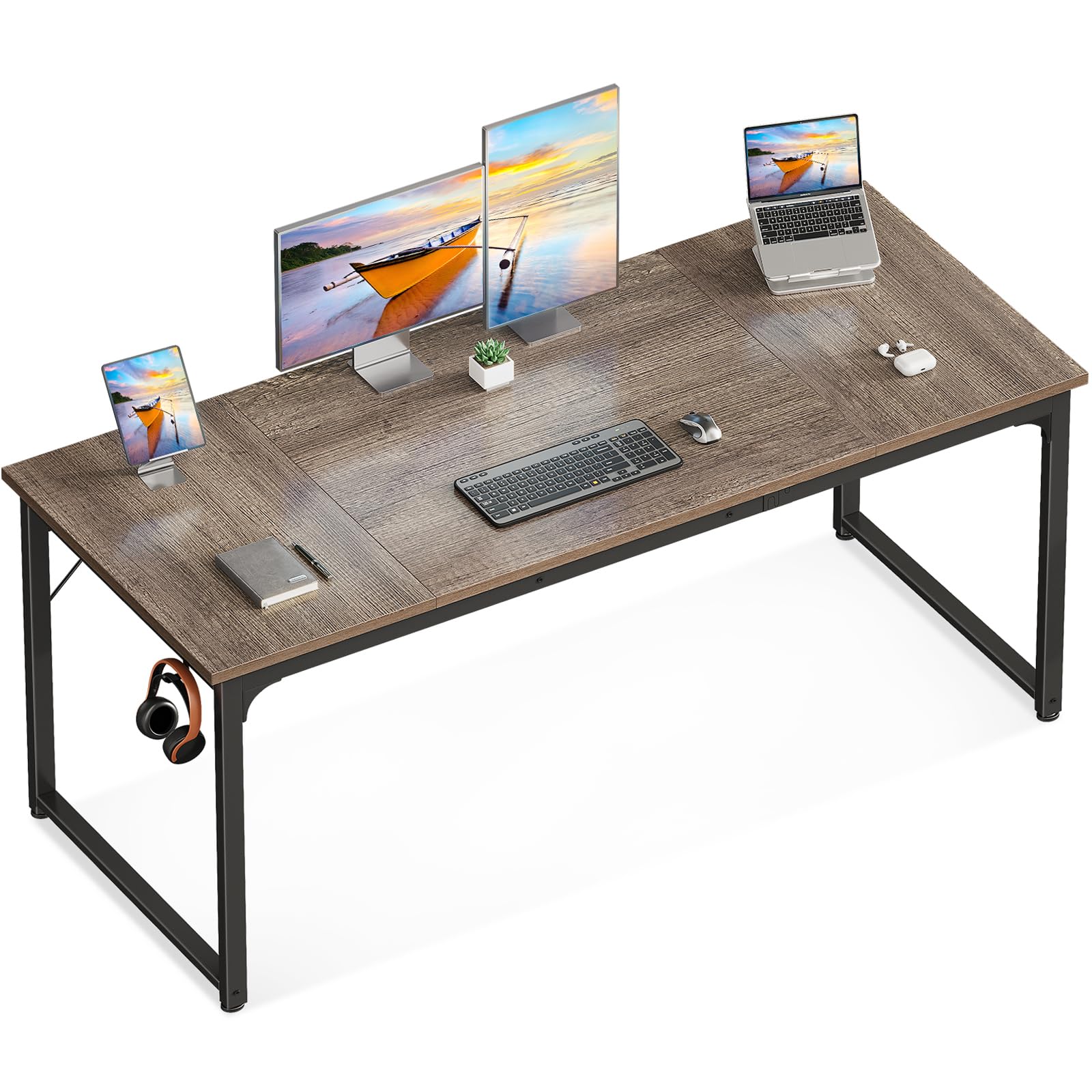 Casaottima 48 Inch Small Computer Desk for Home Office, Study Writing Table for Small Spaces, Simple Modern Desk with Headphone Hooks, Pure Black