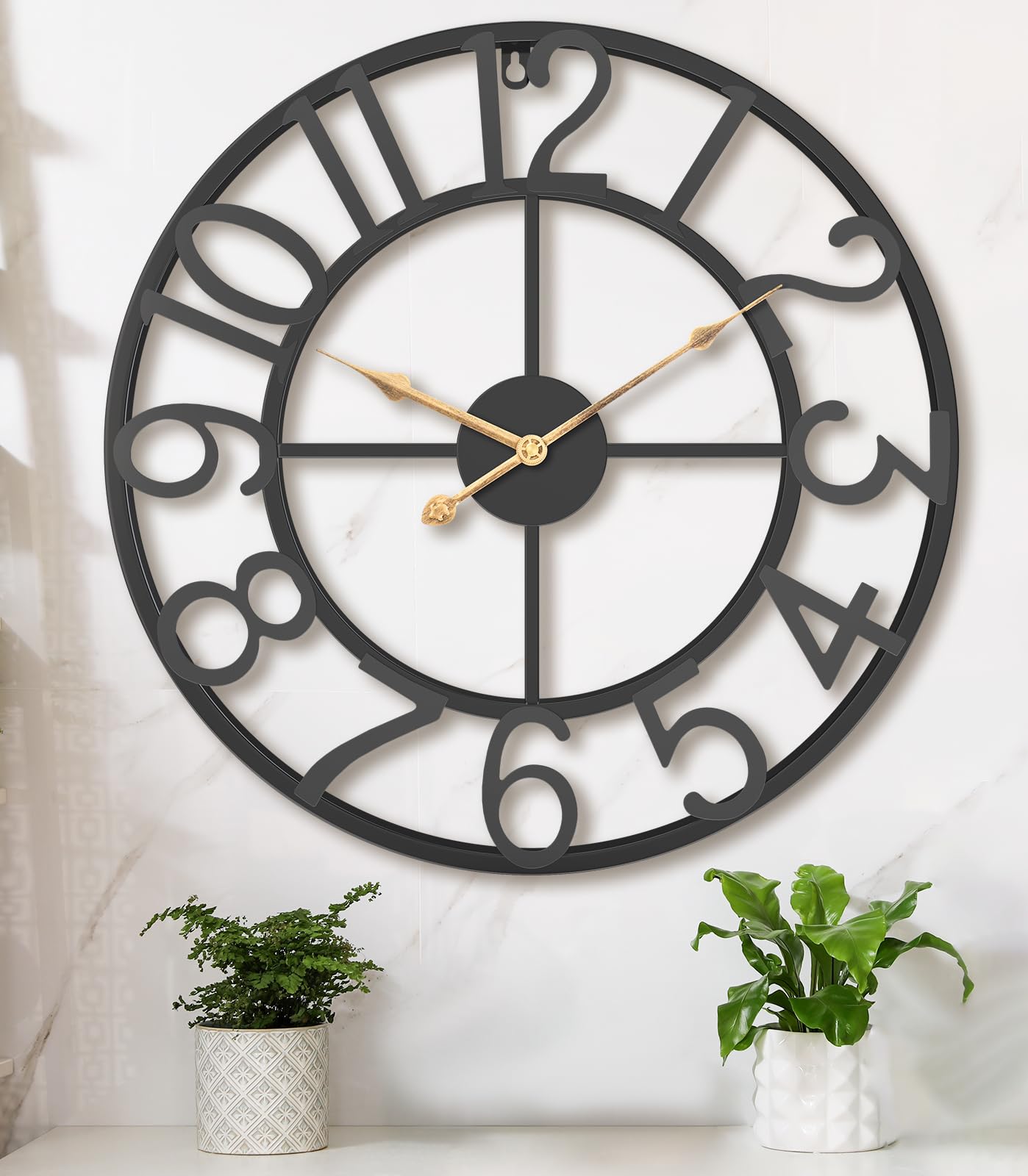 Pytha Sight 24 Inch Large Oversized Farmhouse Modern Decorative Wall Clock for Living Room,Silent Industrial Big Roman Numerals Vintage Metal Round Wall Clocks for Kitchen,Dining Room,Office
