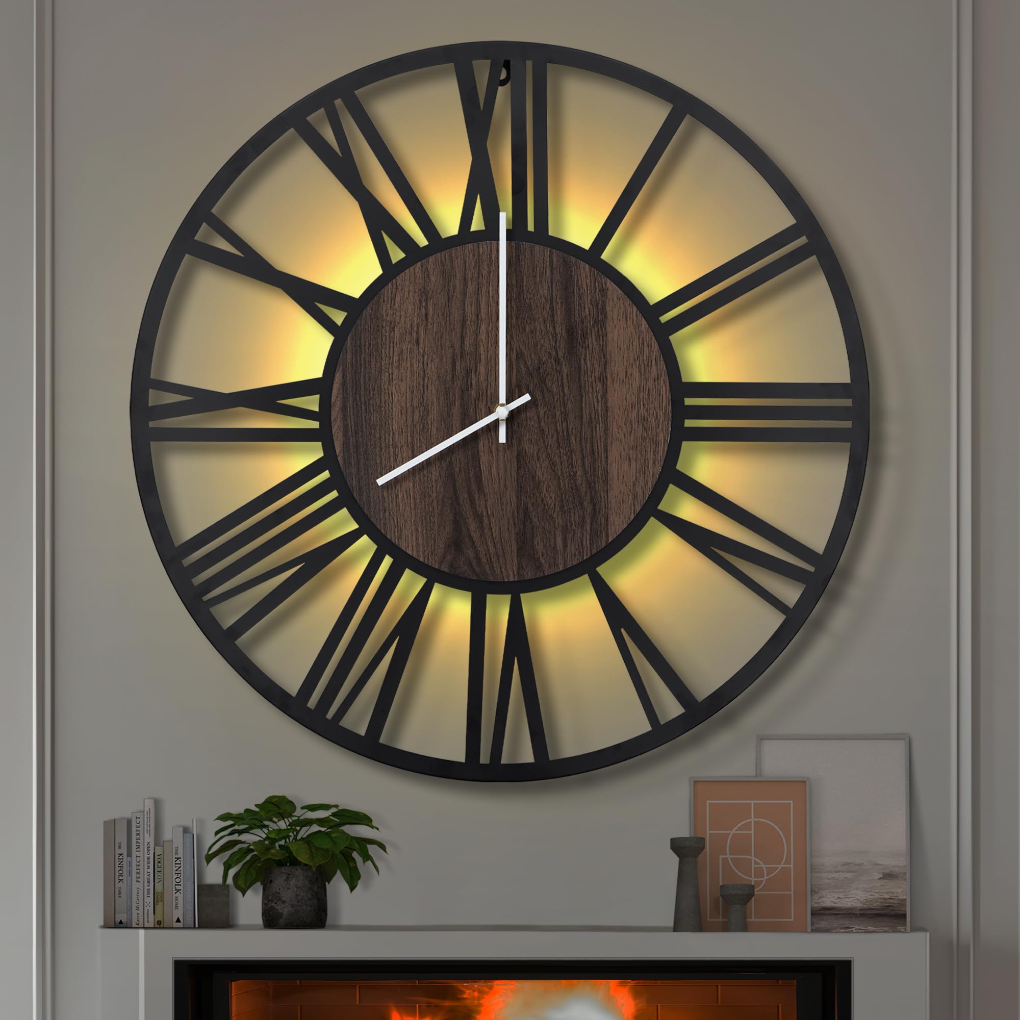 LEIKE Large Wall Clocks,Silent,Non Ticking,Battery Operated Small Vintage Round Modern Metal Wall Clock for Living Room, Bedroom,Kitchen,Farmhouse,Office Decor-13.5 Inch(Black-Arabic Number)