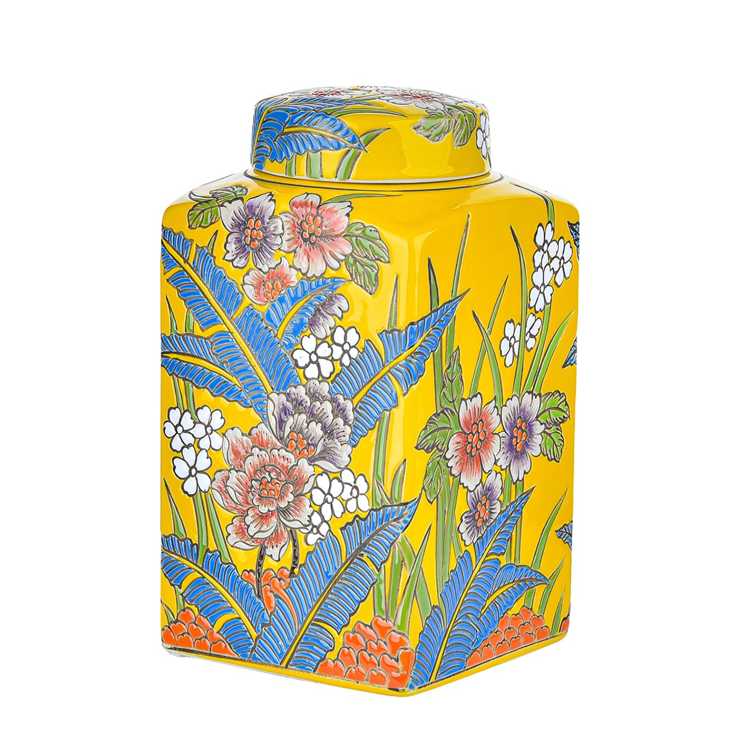 Sungmor High-Class Enamel Painted Porcelain Vase, Traditional Hand-Carved Overglaze Color Ceramic Vase for Fresh Flowers Dried Plants Arrangement, Decorative Vase for Centerpieces, Shelf, Living Room