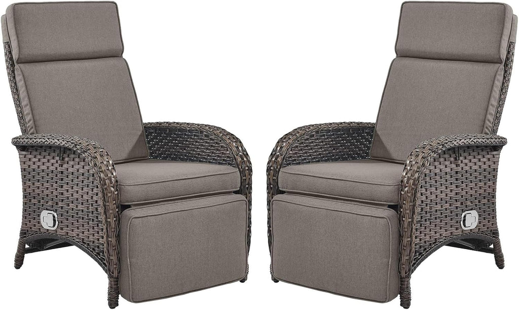 Belord Versatile Outdoor Recliner Chair - 2 Piece Reclining Patio Chair with Adjustable Backrest and Footrest, All-Weather Wicker Chaise Lounge Chair Outdoor for Pool Deck Brown