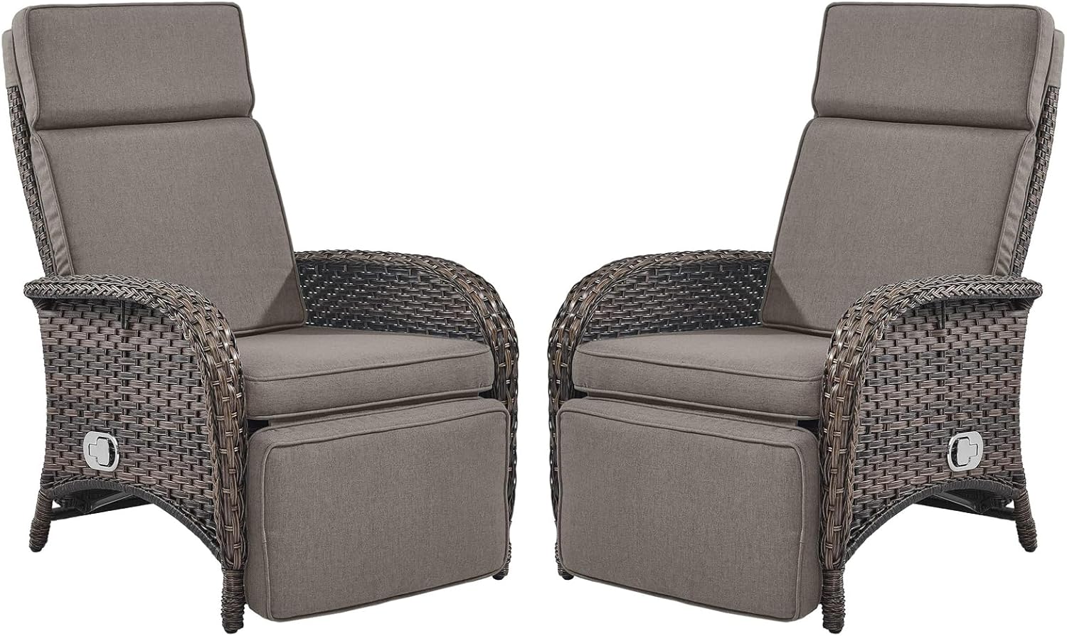 Belord Versatile Outdoor Recliner Chair - 2 Piece Reclining Patio Chair with Adjustable Backrest and Footrest, All-Weather Wicker Chaise Lounge Chair Outdoor for Pool Deck Brown