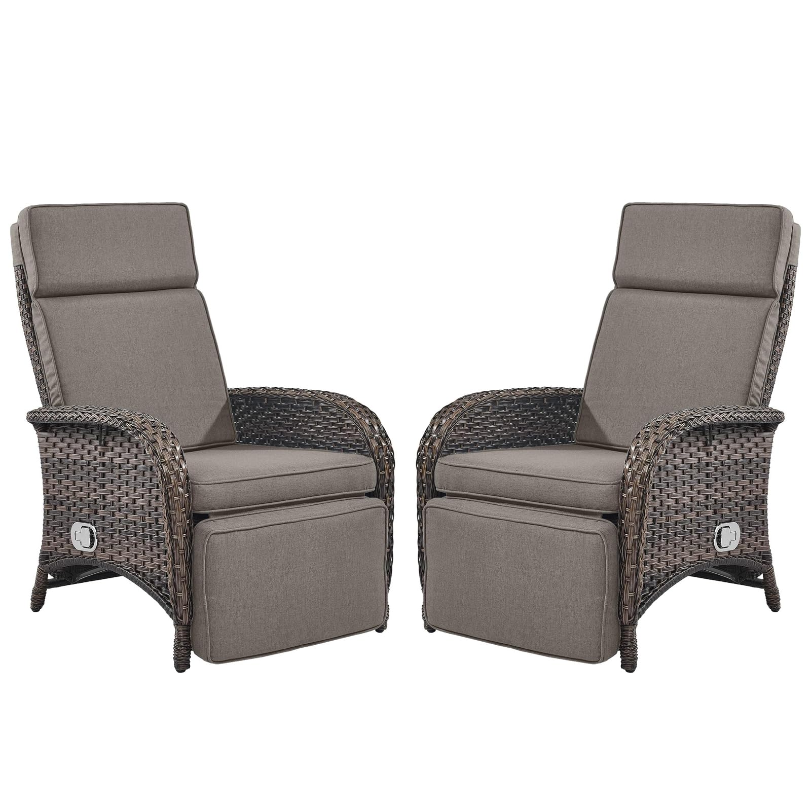 Belord Versatile Outdoor Recliner Chair - 2 Piece Reclining Patio Chair with Adjustable Backrest and Footrest, All-Weather Wicker Chaise Lounge Chair Outdoor for Pool Deck Brown