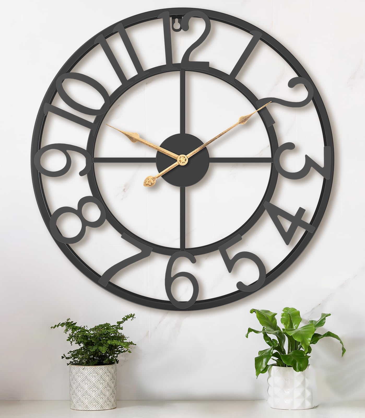 Pytha Sight 24 Inch Large Oversized Farmhouse Modern Decorative Wall Clock for Living Room,Silent Industrial Big Roman Numerals Vintage Metal Round Wall Clocks for Kitchen,Dining Room,Office