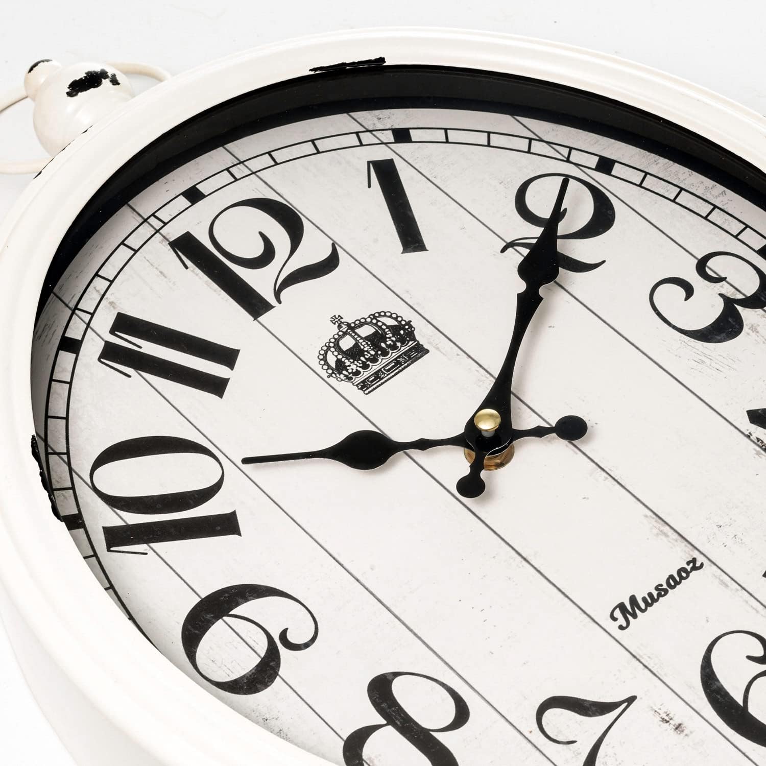 Oval Wall Clock Metal 16 inch Large Battery Operated Retro Wall Clock Old-Fashioned Antique Design Rustic Vintage Style Decor Wall Clock for Living Room Kitchen Farmhouse White