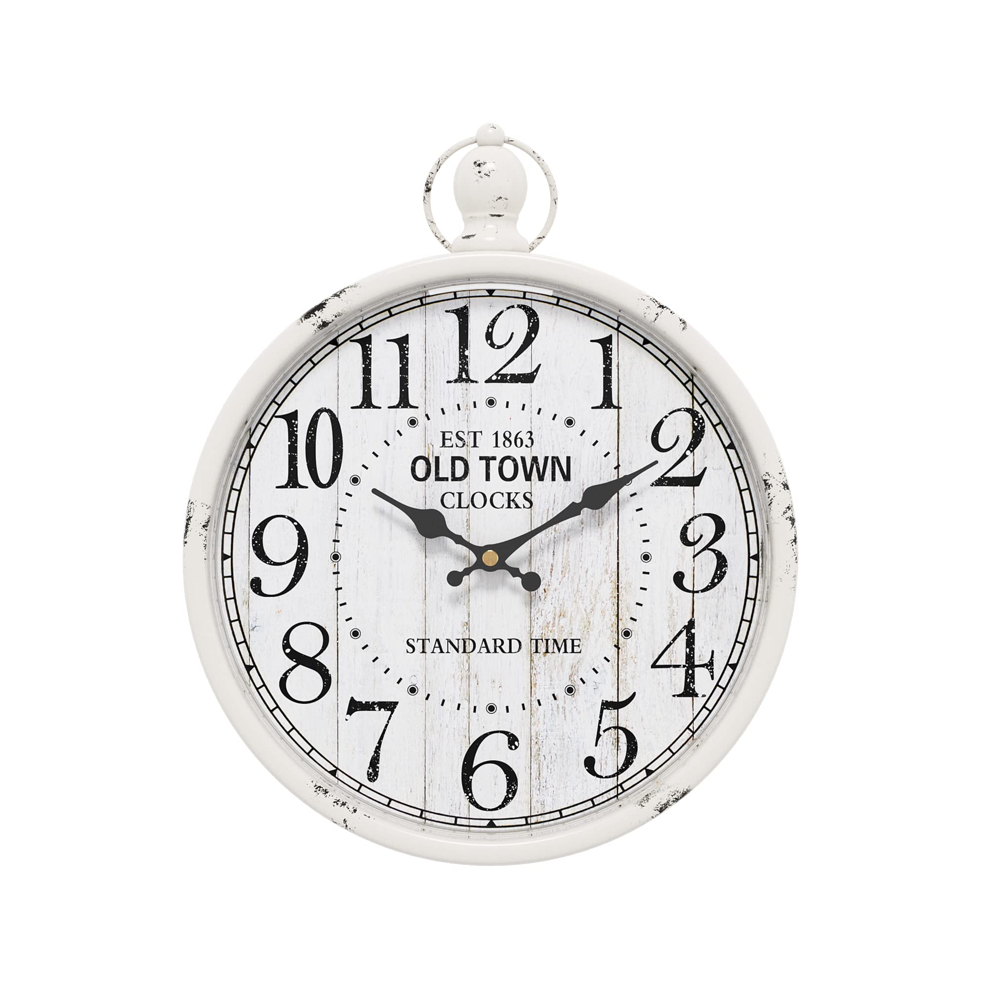 Menterry Retro Round Wall Clock. White Vintage Antique Style. Battery Operated Silent Wall Clocks for Farmhouse,Bathroom,Kitchen,Bedroom,Office, (11.8" H x 9.3" W)