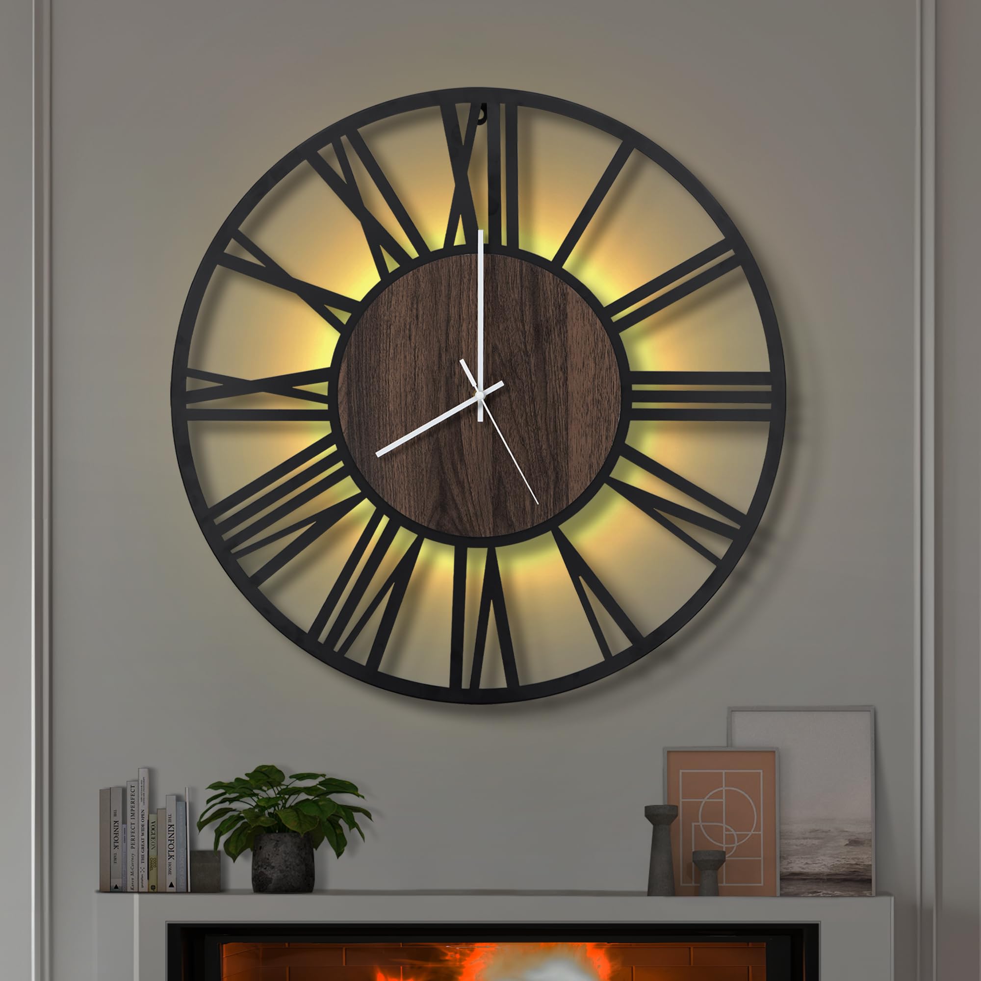 LEIKE Large Wall Clocks,Silent,Non Ticking,Battery Operated Small Vintage Round Modern Metal Wall Clock for Living Room, Bedroom,Kitchen,Farmhouse,Office Decor-13.5 Inch(Black-Arabic Number)