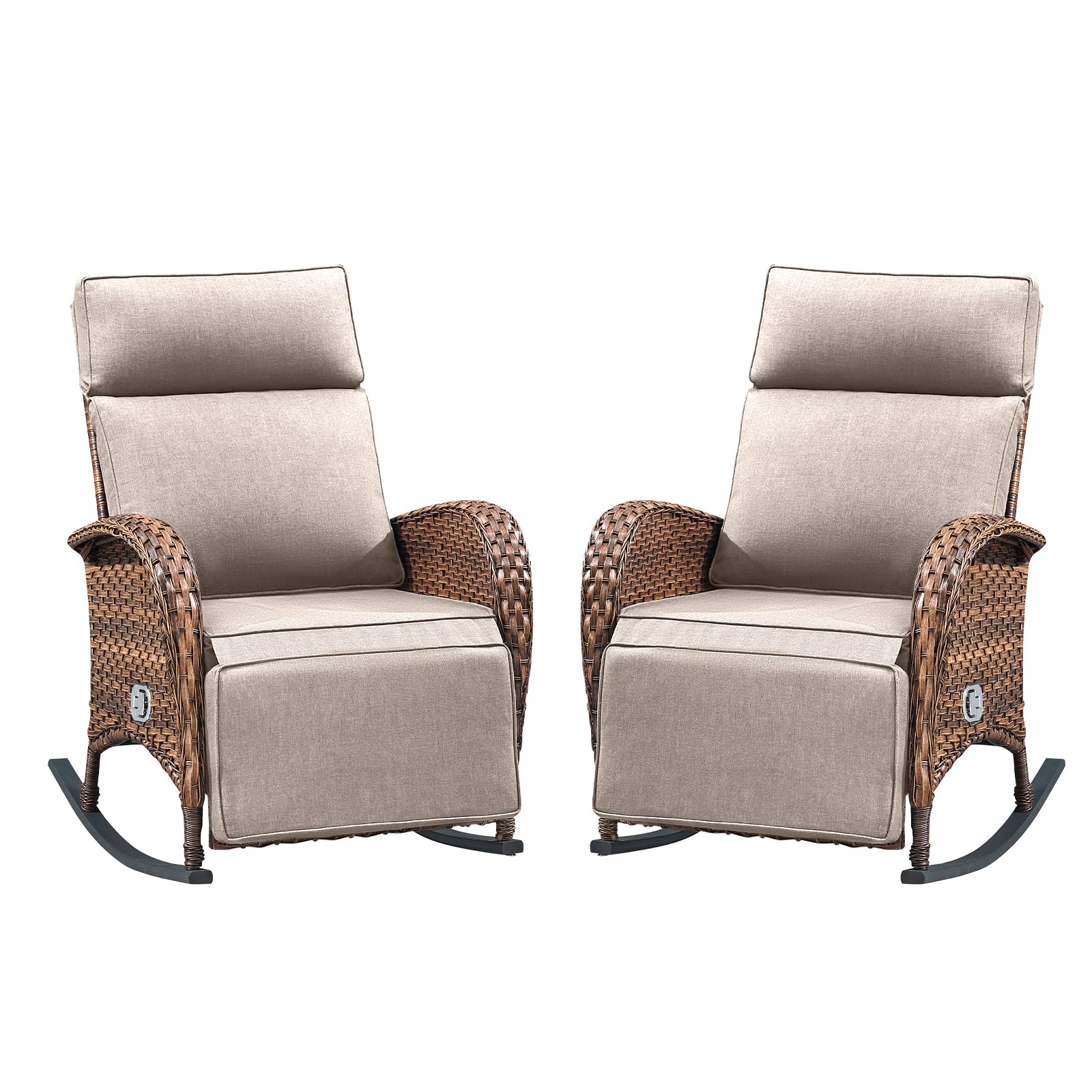 Belord Zero Gravity Patio Swivel Rocking Recliner Chair - Wicker Outdoor Lounge Chair with Adjustable Backrest & Footrest, All Weather Reclining Rocker Chairs with Thick Cushion for Pool Deck Blue