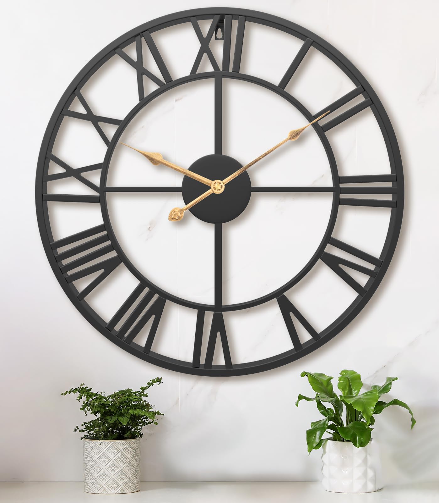 Pytha Sight 24 Inch Large Oversized Farmhouse Modern Decorative Wall Clock for Living Room,Silent Industrial Big Roman Numerals Vintage Metal Round Wall Clocks for Kitchen,Dining Room,Office