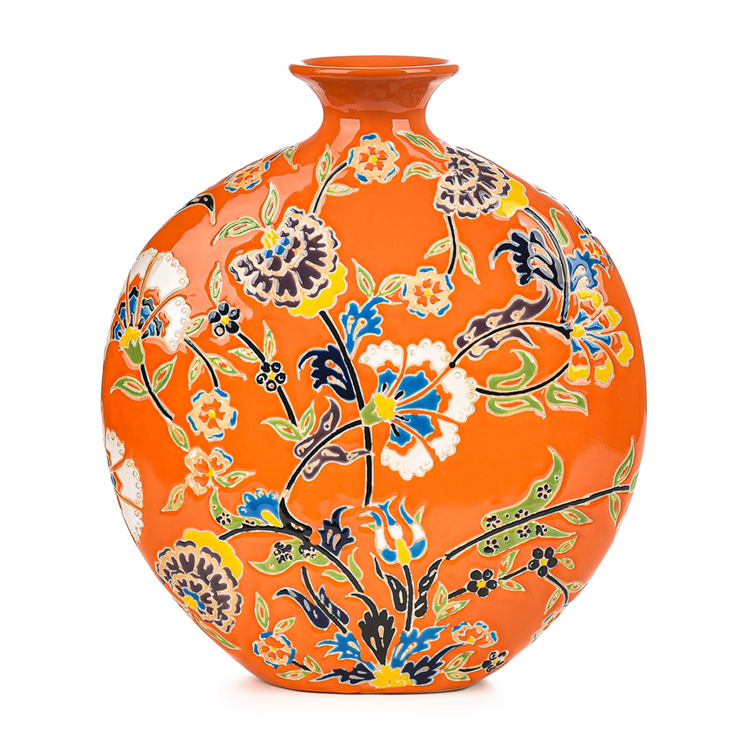 Sungmor High-Class Enamel Painted Porcelain Vase, Traditional Hand-Carved Overglaze Color Ceramic Vase for Fresh Flowers Dried Plants Arrangement, Decorative Vase for Centerpieces, Shelf, Living Room