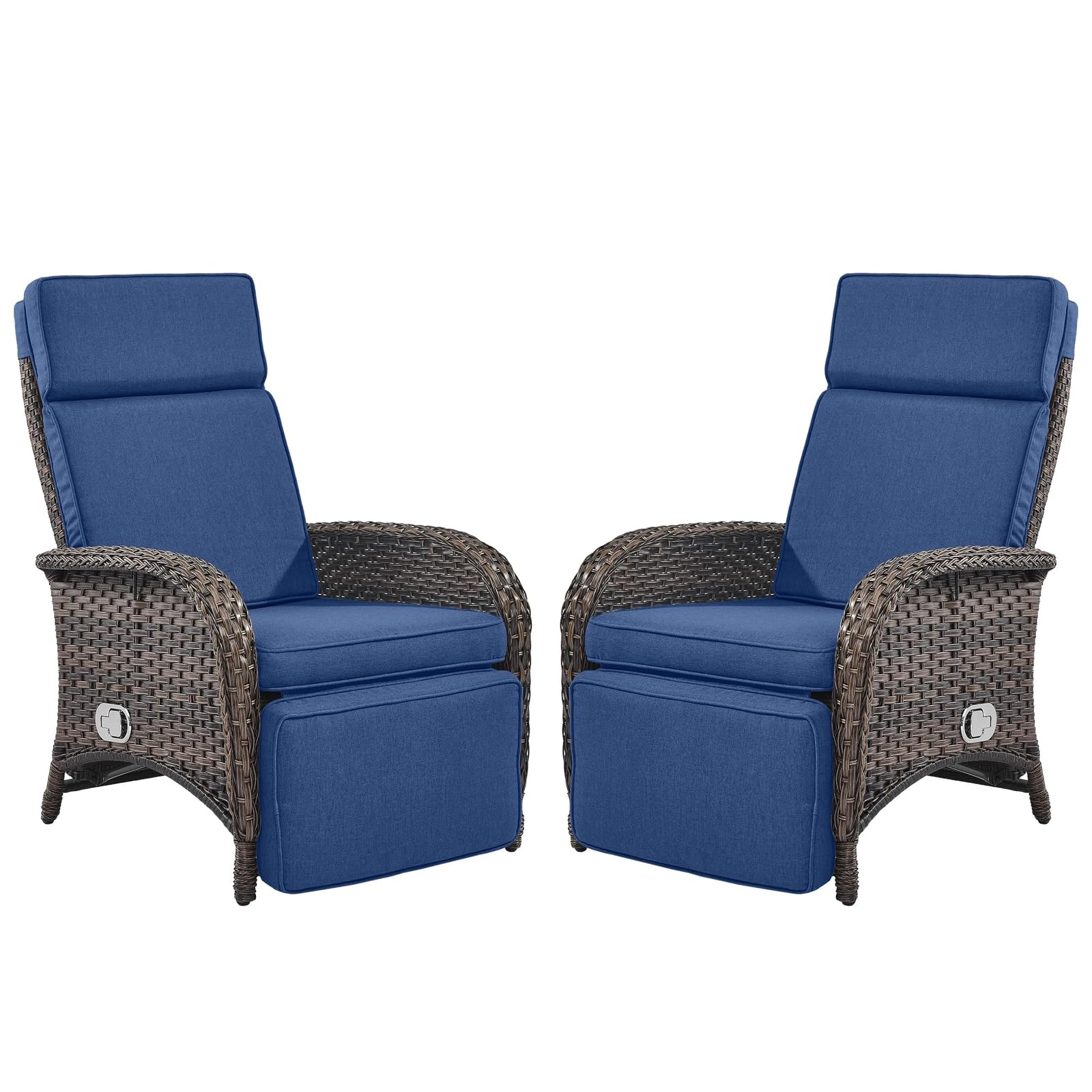 Belord Versatile Outdoor Recliner Chair - 2 Piece Reclining Patio Chair with Adjustable Backrest and Footrest, All-Weather Wicker Chaise Lounge Chair Outdoor for Pool Deck Brown